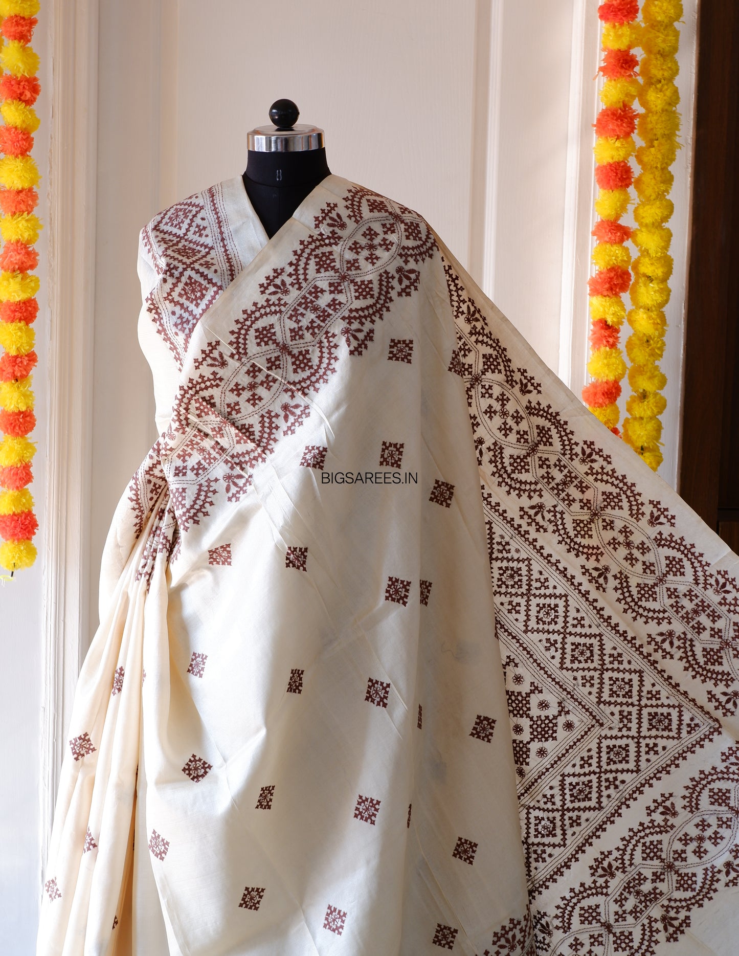 Gujrati/Kutchi Work Hand Embroidered Pure Banglore Silk Saree