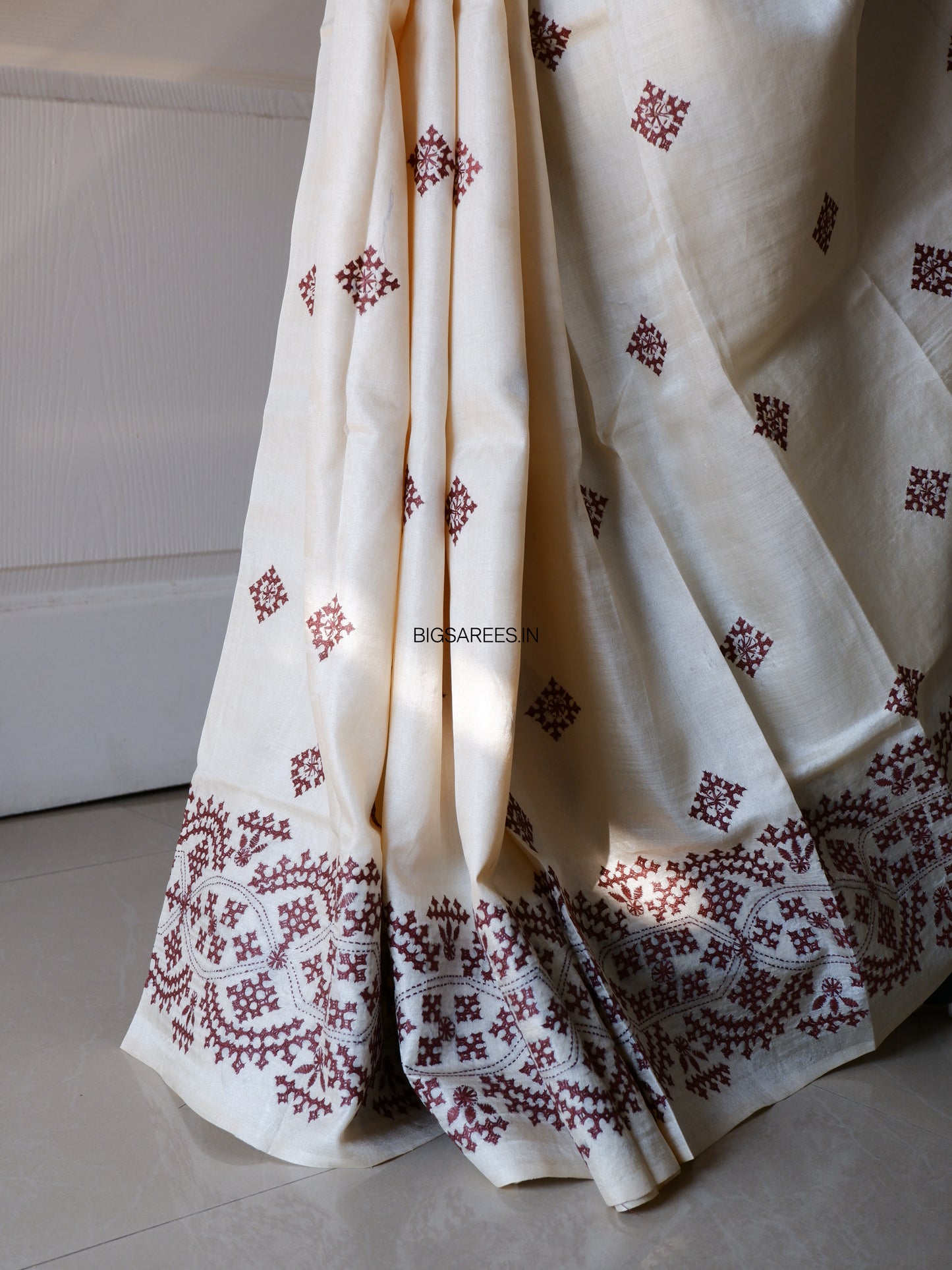 Gujrati/Kutchi Work Hand Embroidered Pure Banglore Silk Saree
