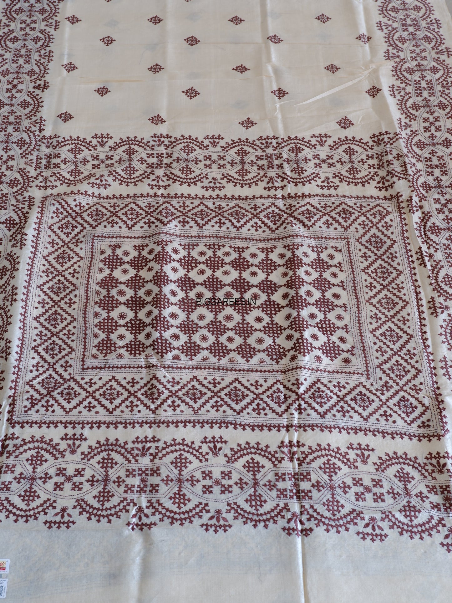 Gujrati/Kutchi Work Hand Embroidered Pure Banglore Silk Saree