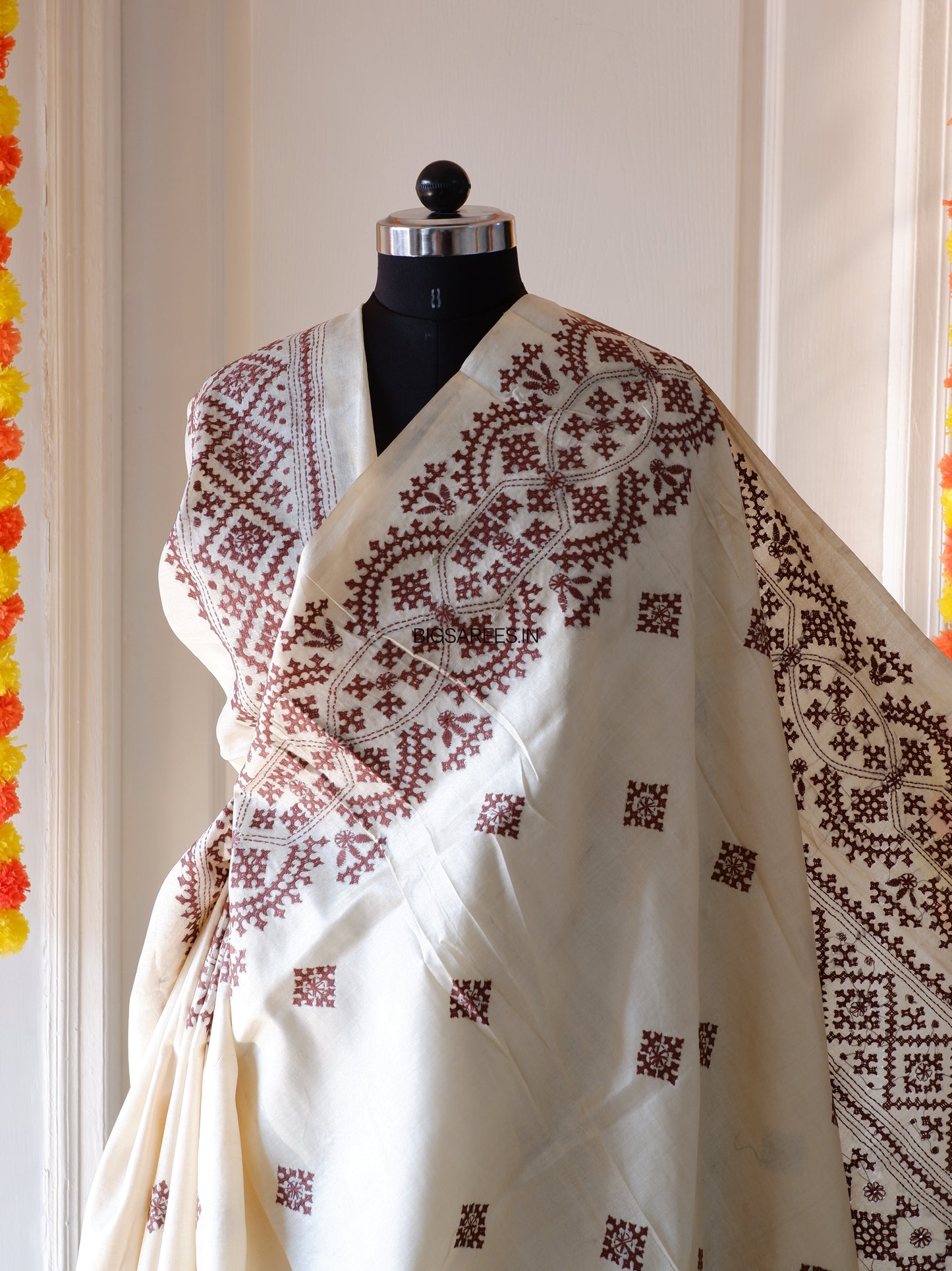 Gujrati/Kutchi Work Hand Embroidered Pure Banglore Silk Saree