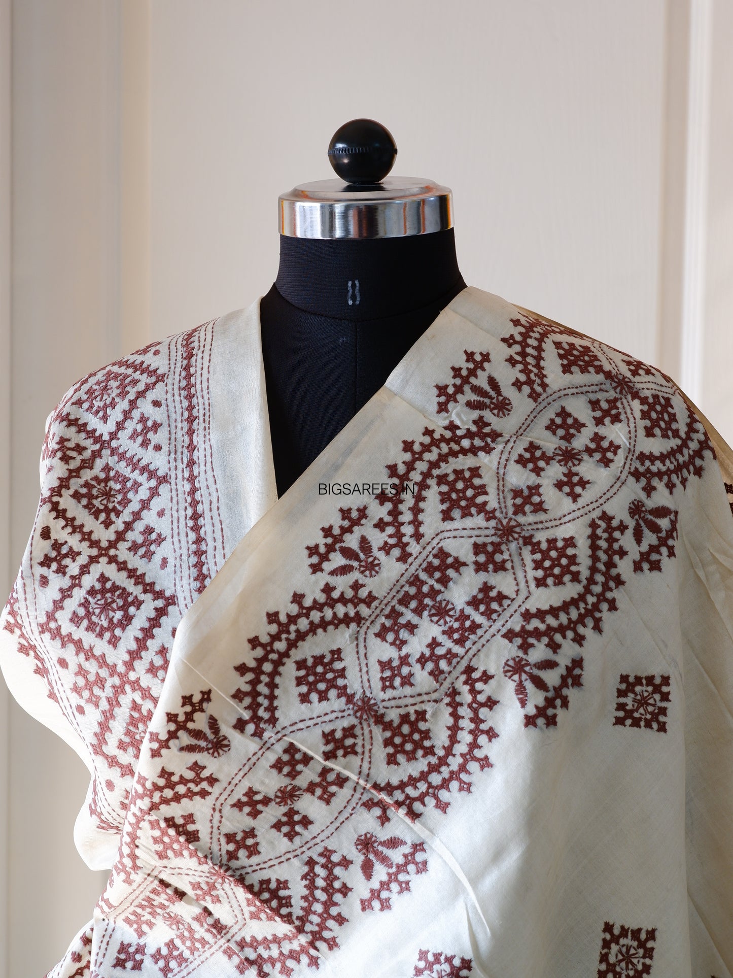 Gujrati/Kutchi Work Hand Embroidered Pure Banglore Silk Saree