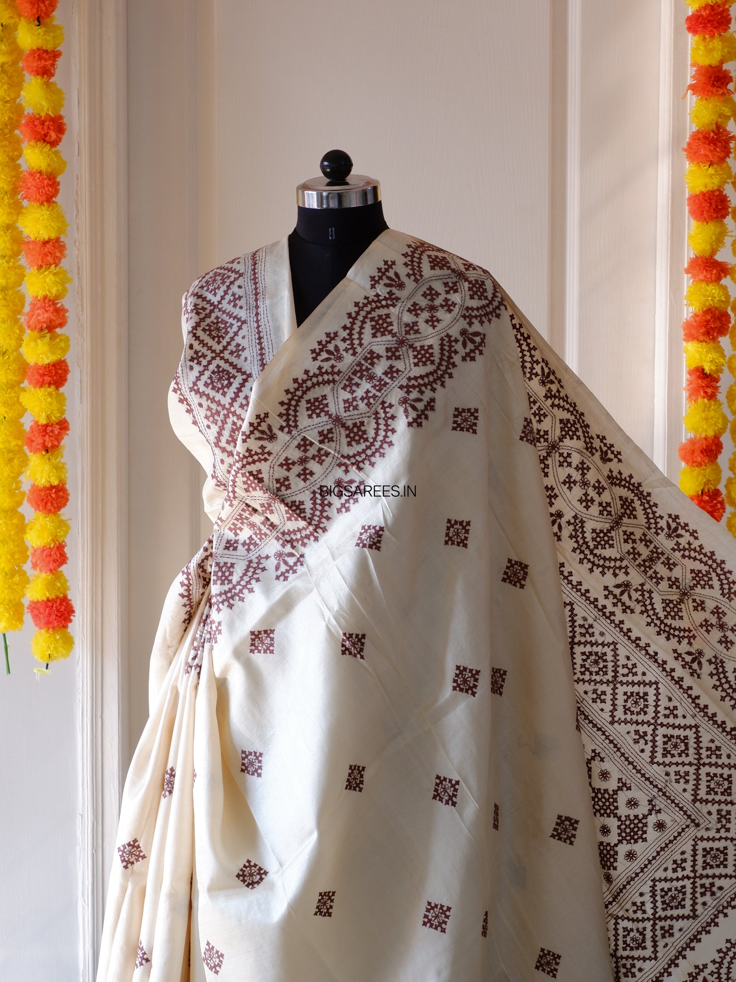 Gujrati/Kutchi Work Hand Embroidered Pure Banglore Silk Saree
