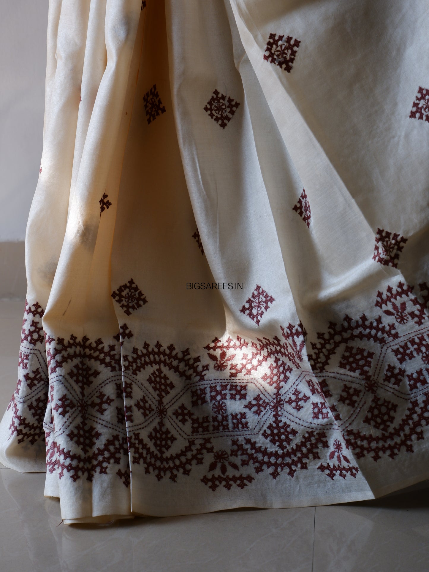 Gujrati/Kutchi Work Hand Embroidered Pure Banglore Silk Saree
