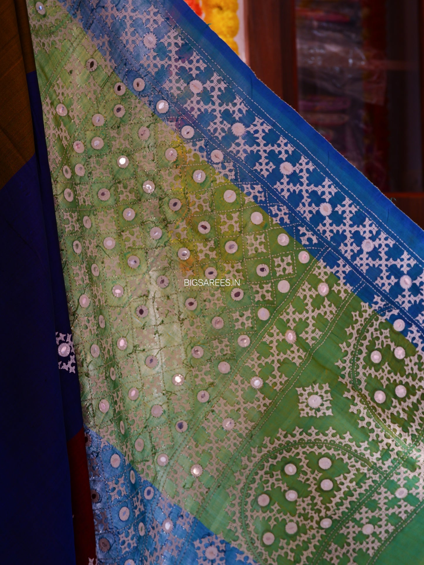 Gujrati/Kutchi Work Hand Embroidered Pure Banglore Silk Saree