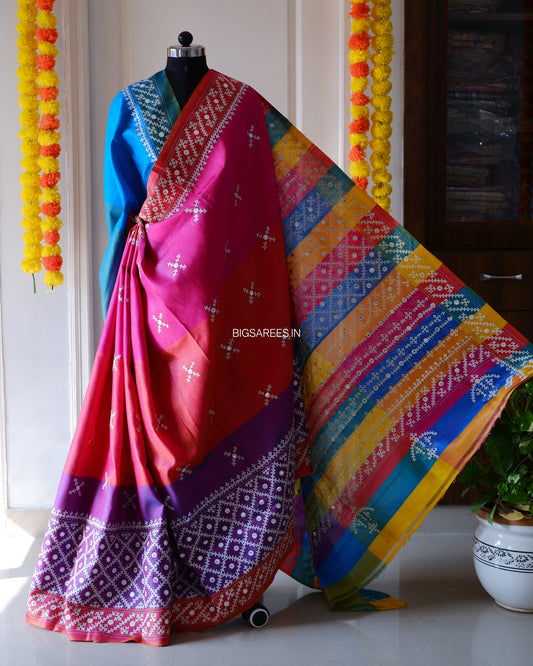Gujrati/Kutchi Work Hand Embroidered Pure Banglore Silk Saree