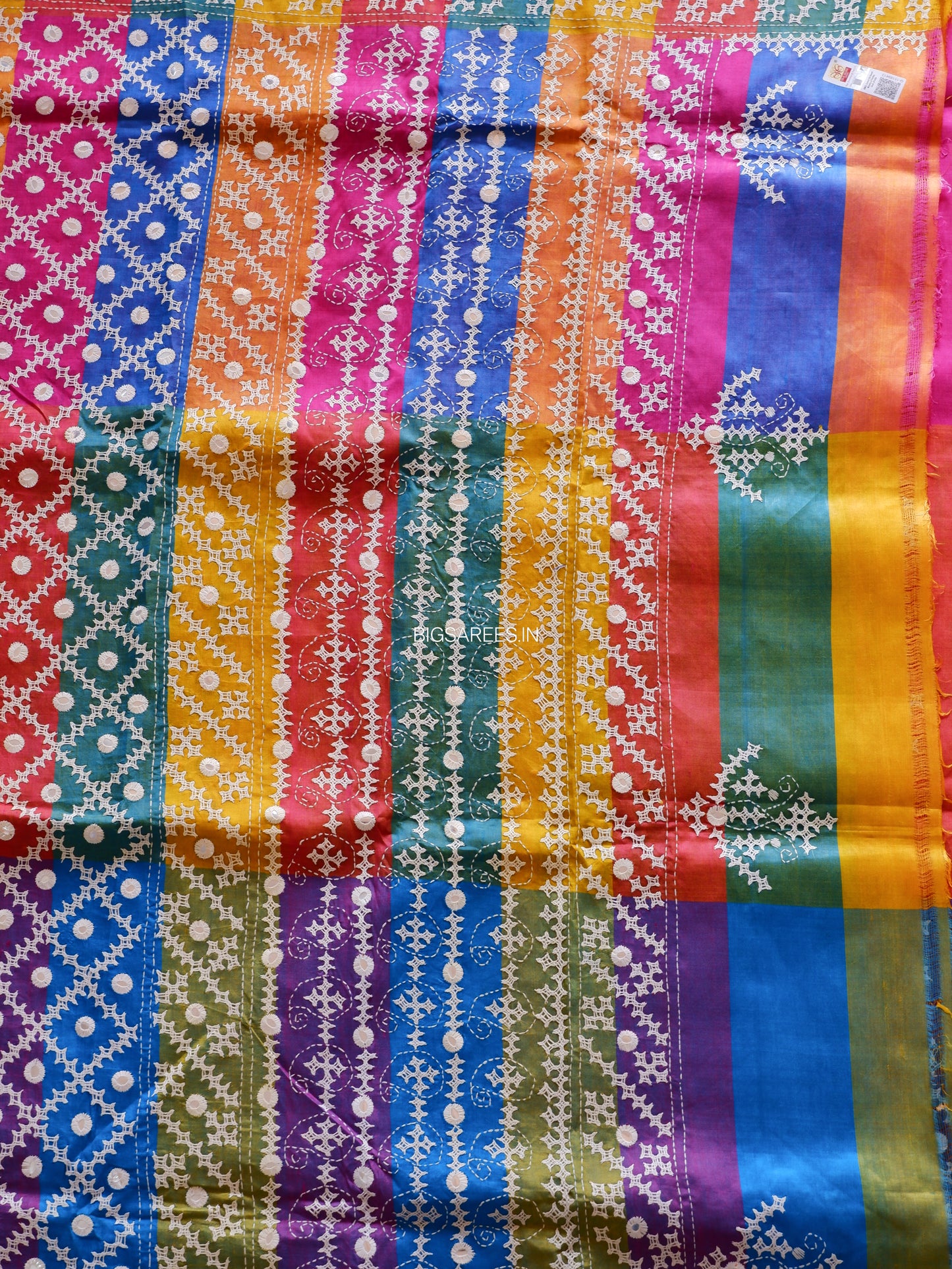 Gujrati/Kutchi Work Hand Embroidered Pure Banglore Silk Saree