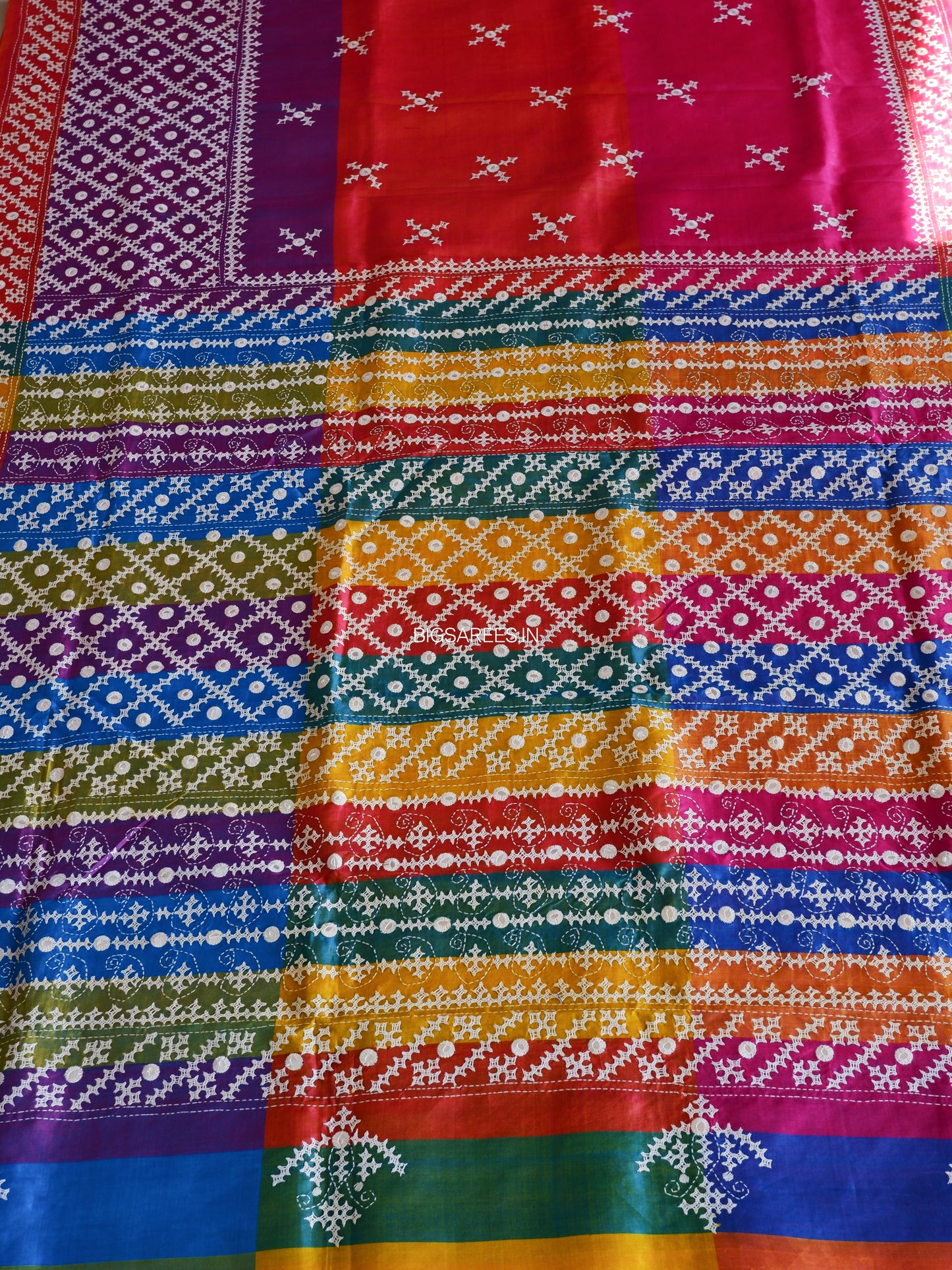 Gujrati/Kutchi Work Hand Embroidered Pure Banglore Silk Saree