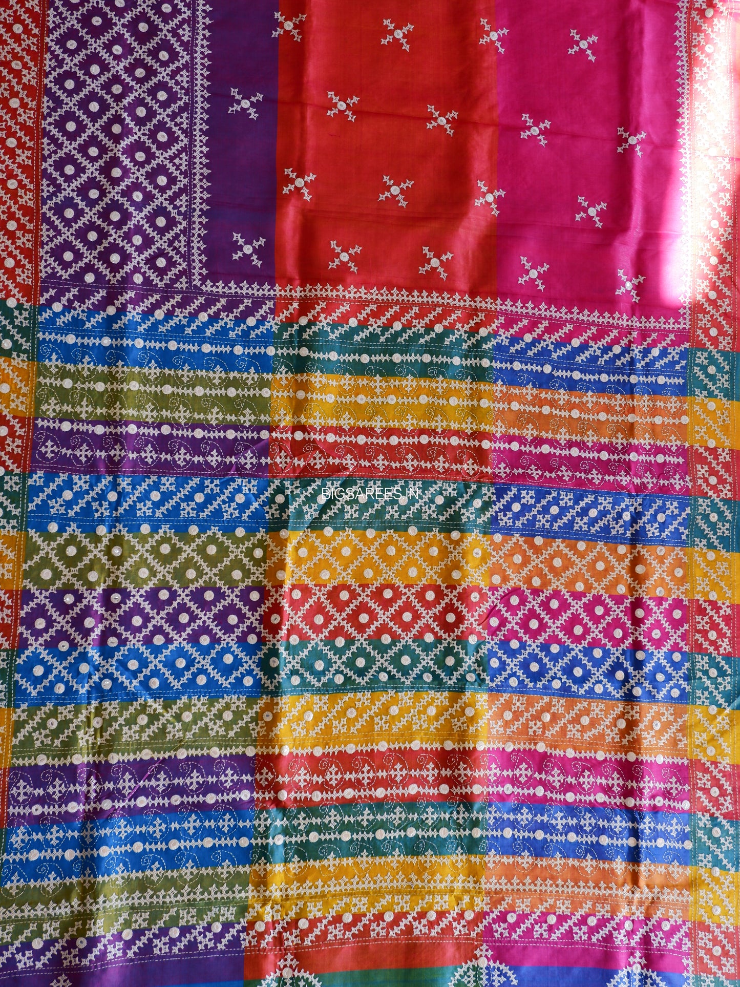Gujrati/Kutchi Work Hand Embroidered Pure Banglore Silk Saree