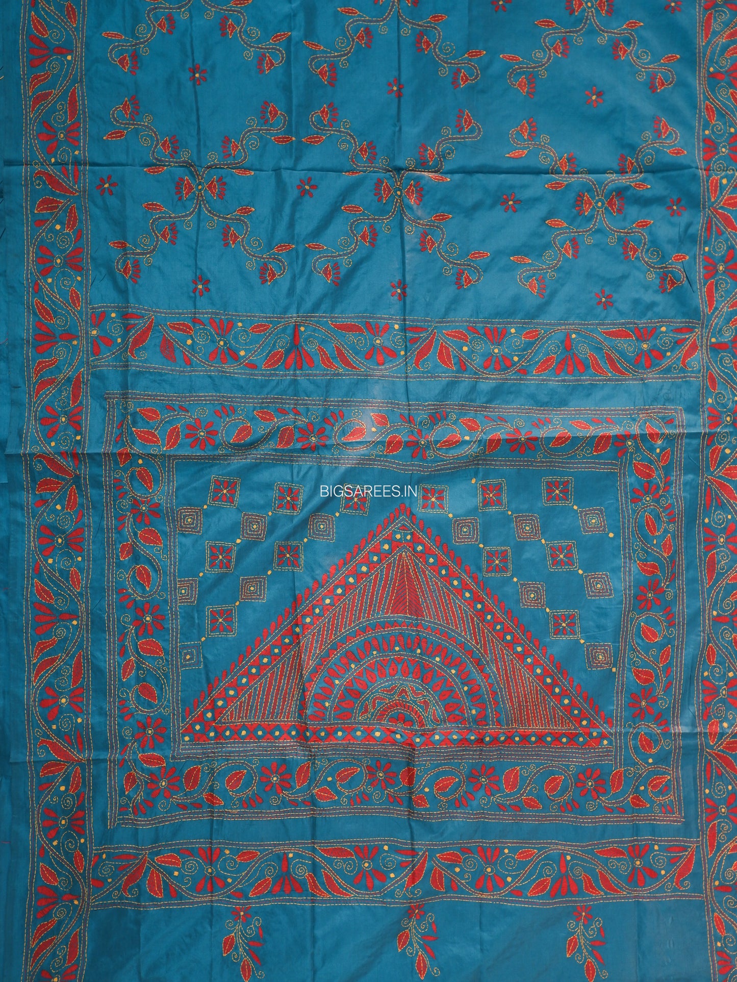 Kantha Stitch Hand Work Embroidered Art Silk Saree With Blouse