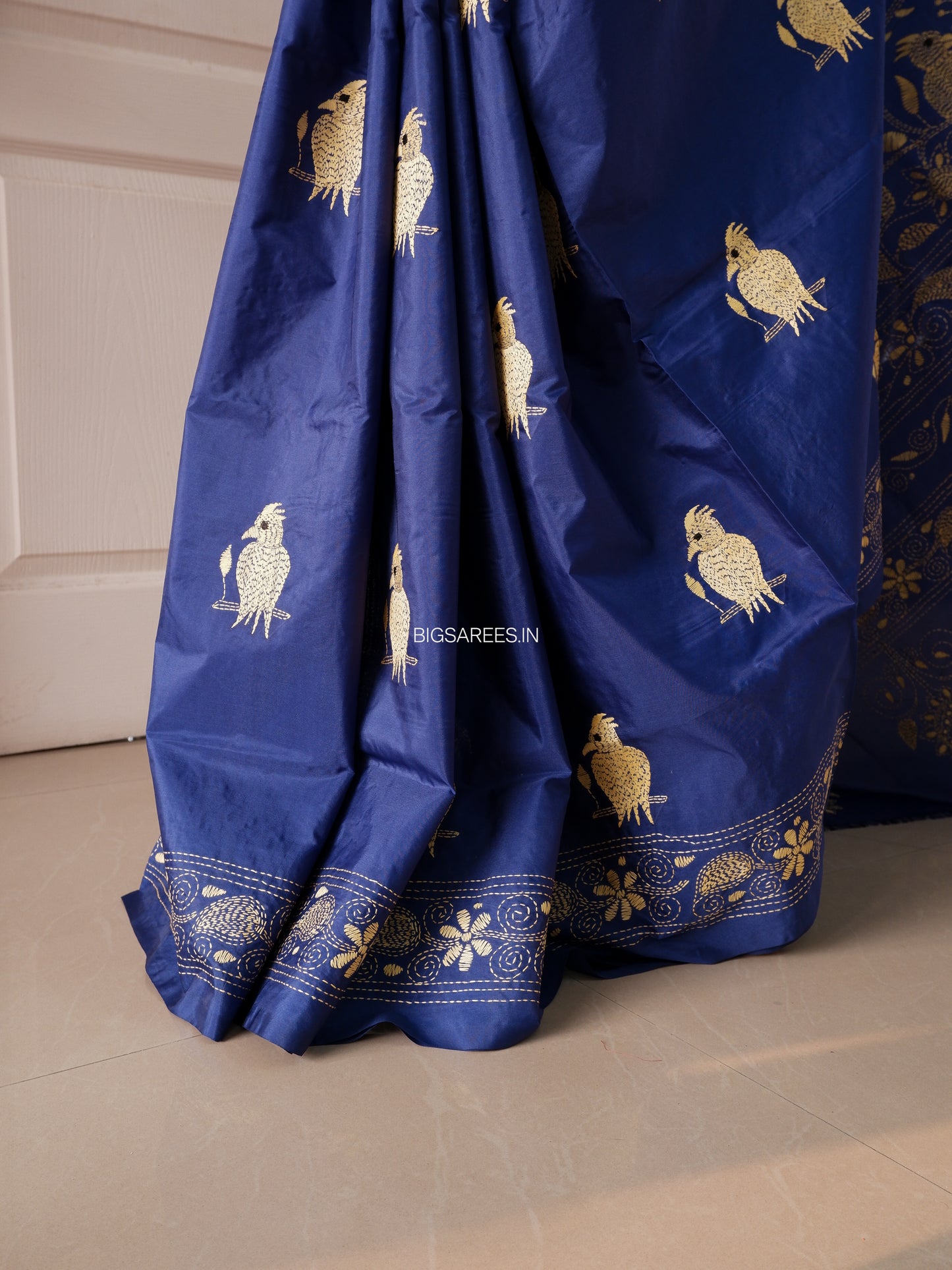 Kantha Stitch Hand Work Embroidered Art Silk Saree With Blouse