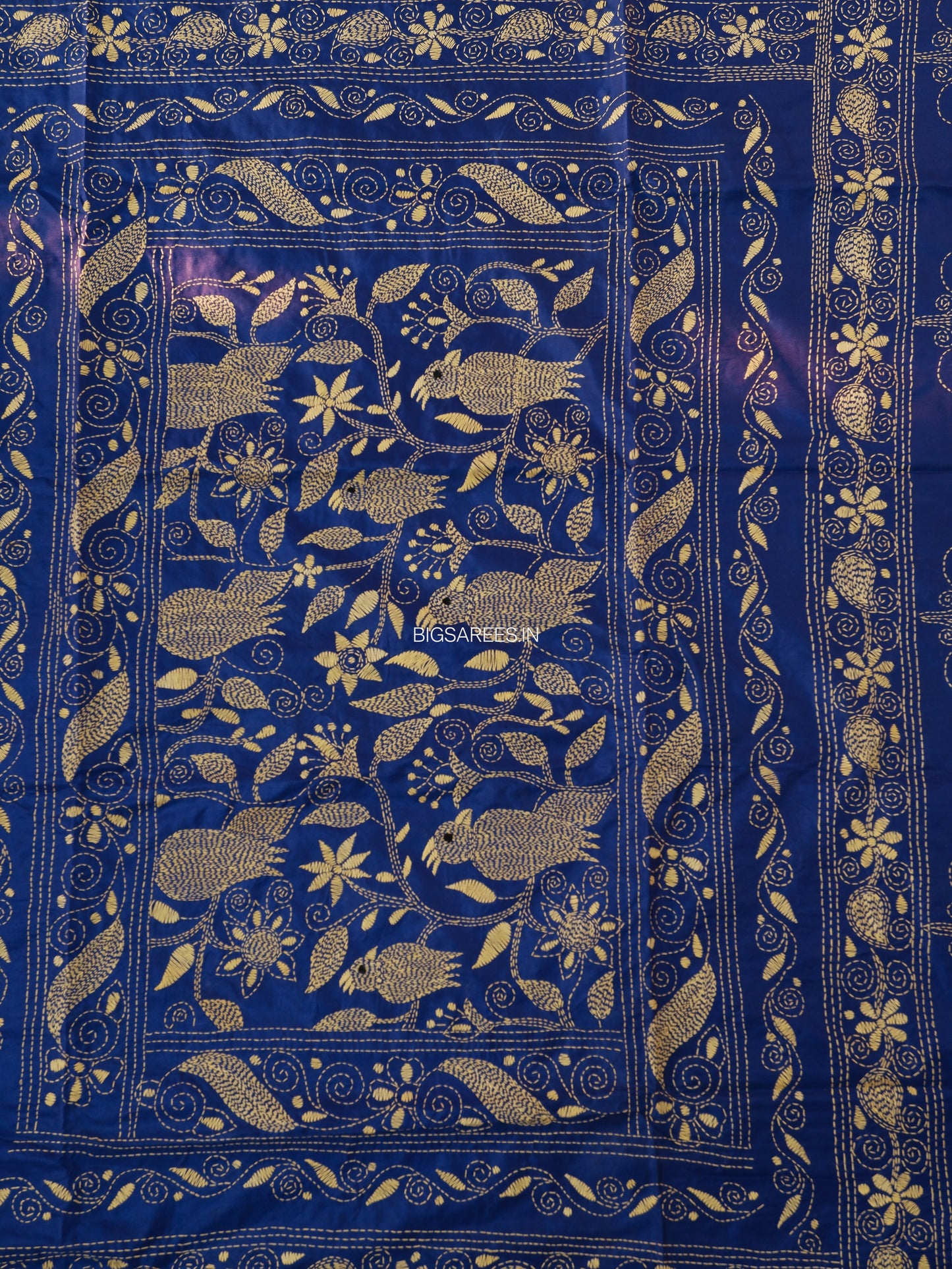 Kantha Stitch Hand Work Embroidered Art Silk Saree With Blouse