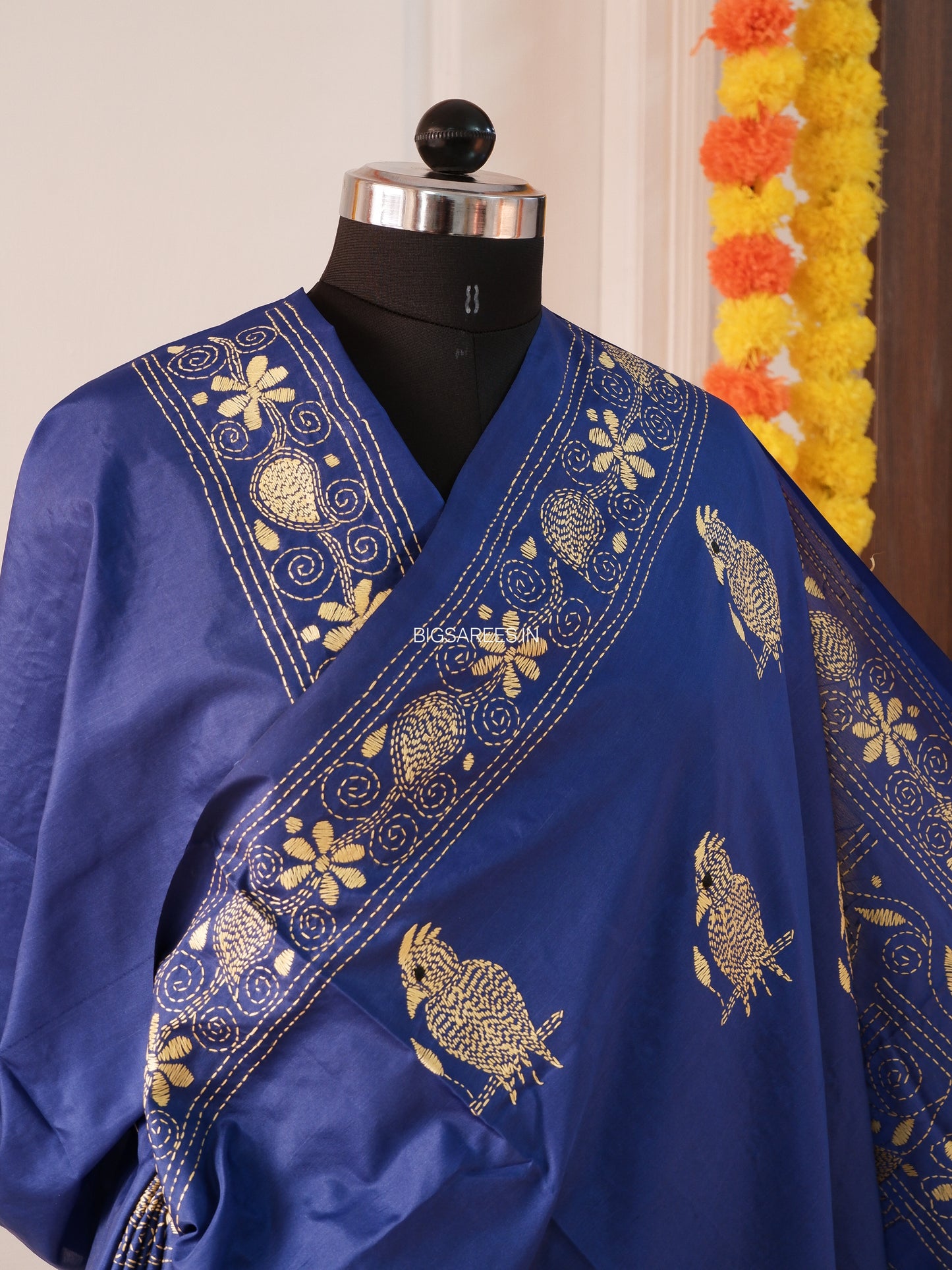 Kantha Stitch Hand Work Embroidered Art Silk Saree With Blouse