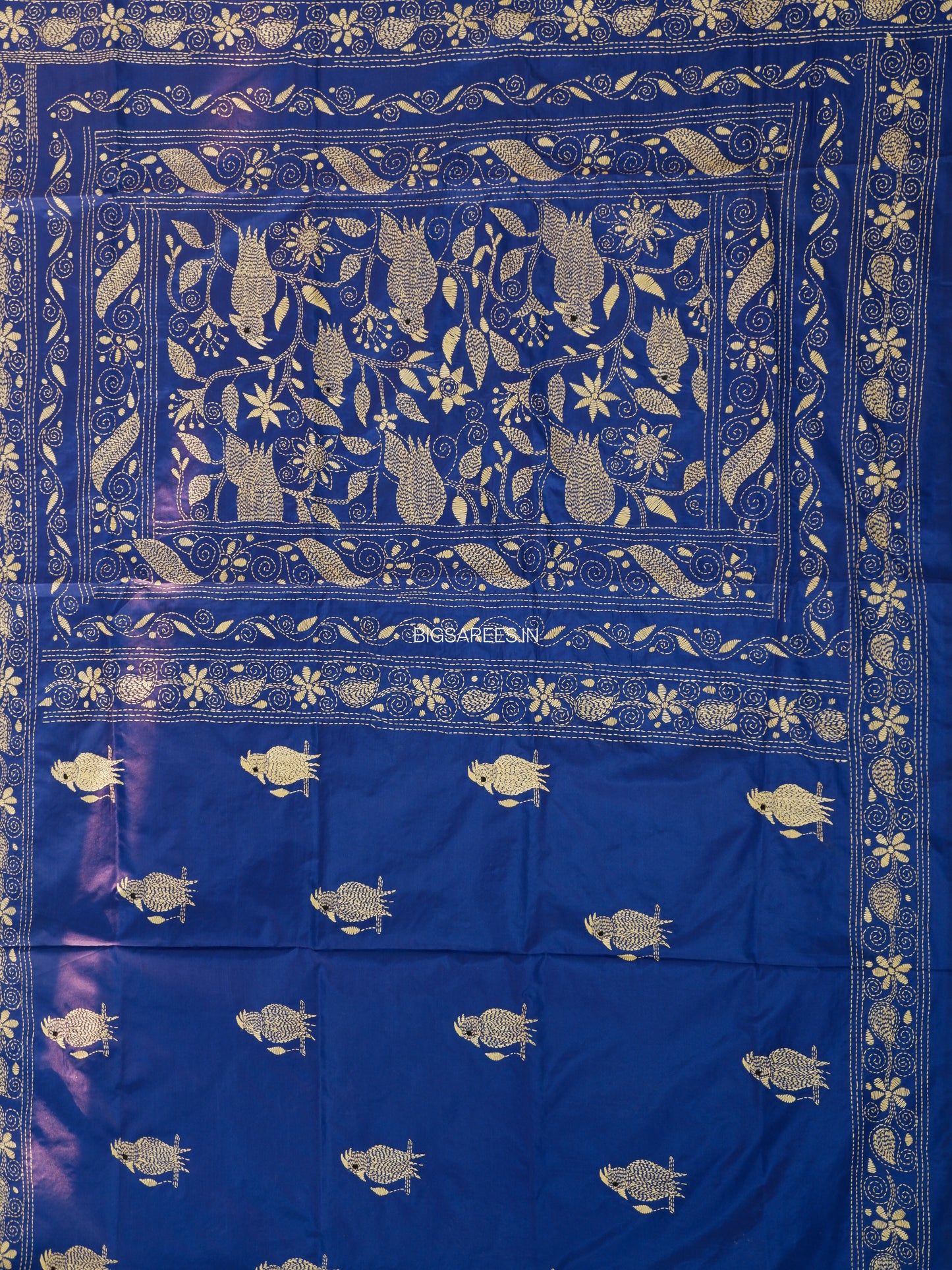 Kantha Stitch Hand Work Embroidered Art Silk Saree With Blouse