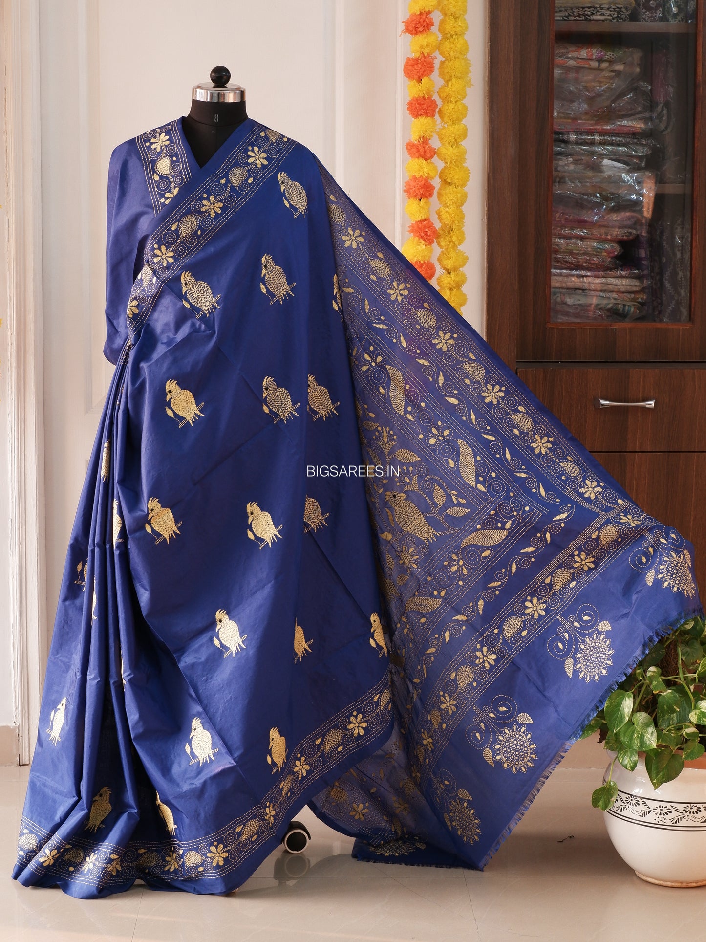 Kantha Stitch Hand Work Embroidered Art Silk Saree With Blouse