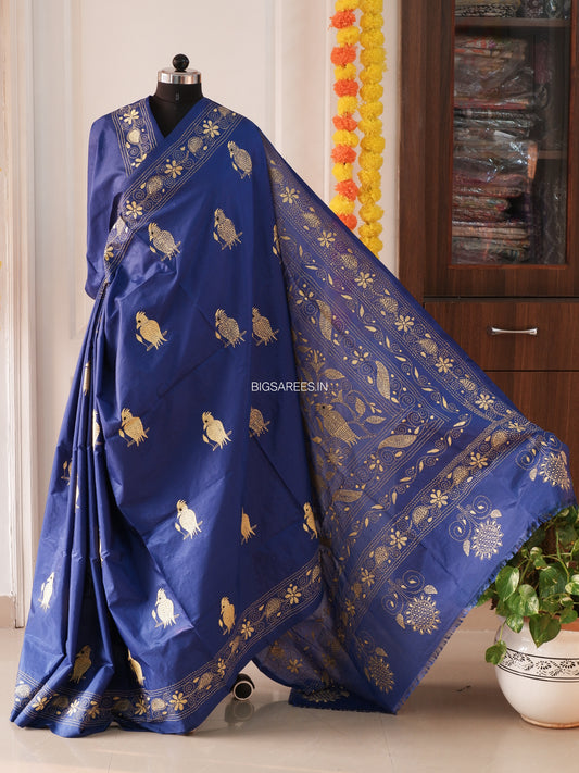Kantha Stitch Hand Work Embroidered Art Silk Saree With Blouse