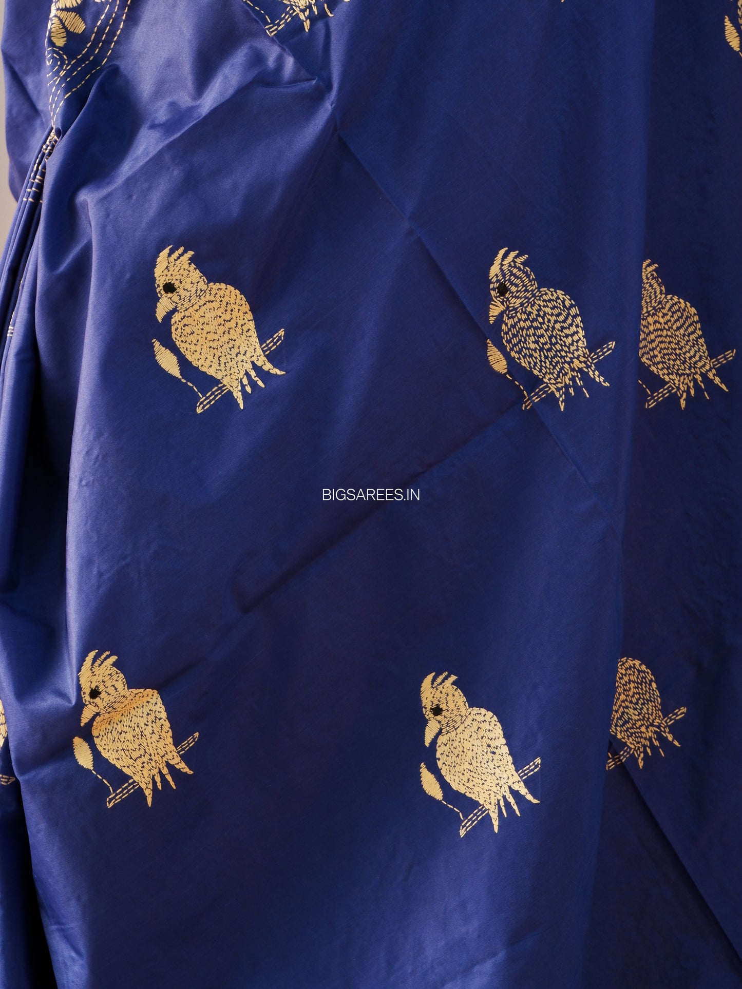 Kantha Stitch Hand Work Embroidered Art Silk Saree With Blouse