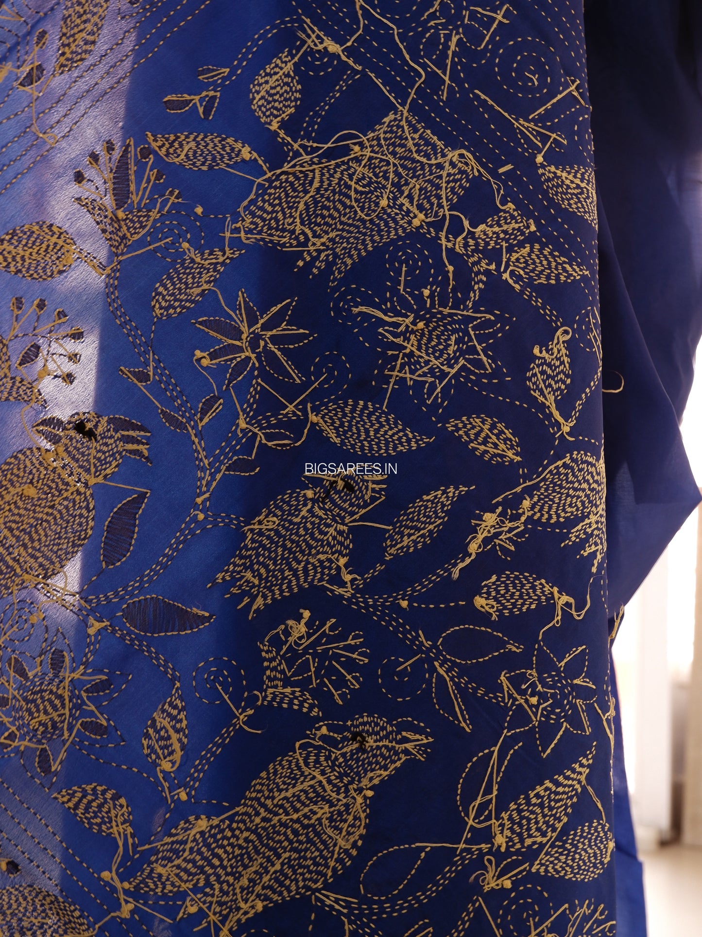 Kantha Stitch Hand Work Embroidered Art Silk Saree With Blouse