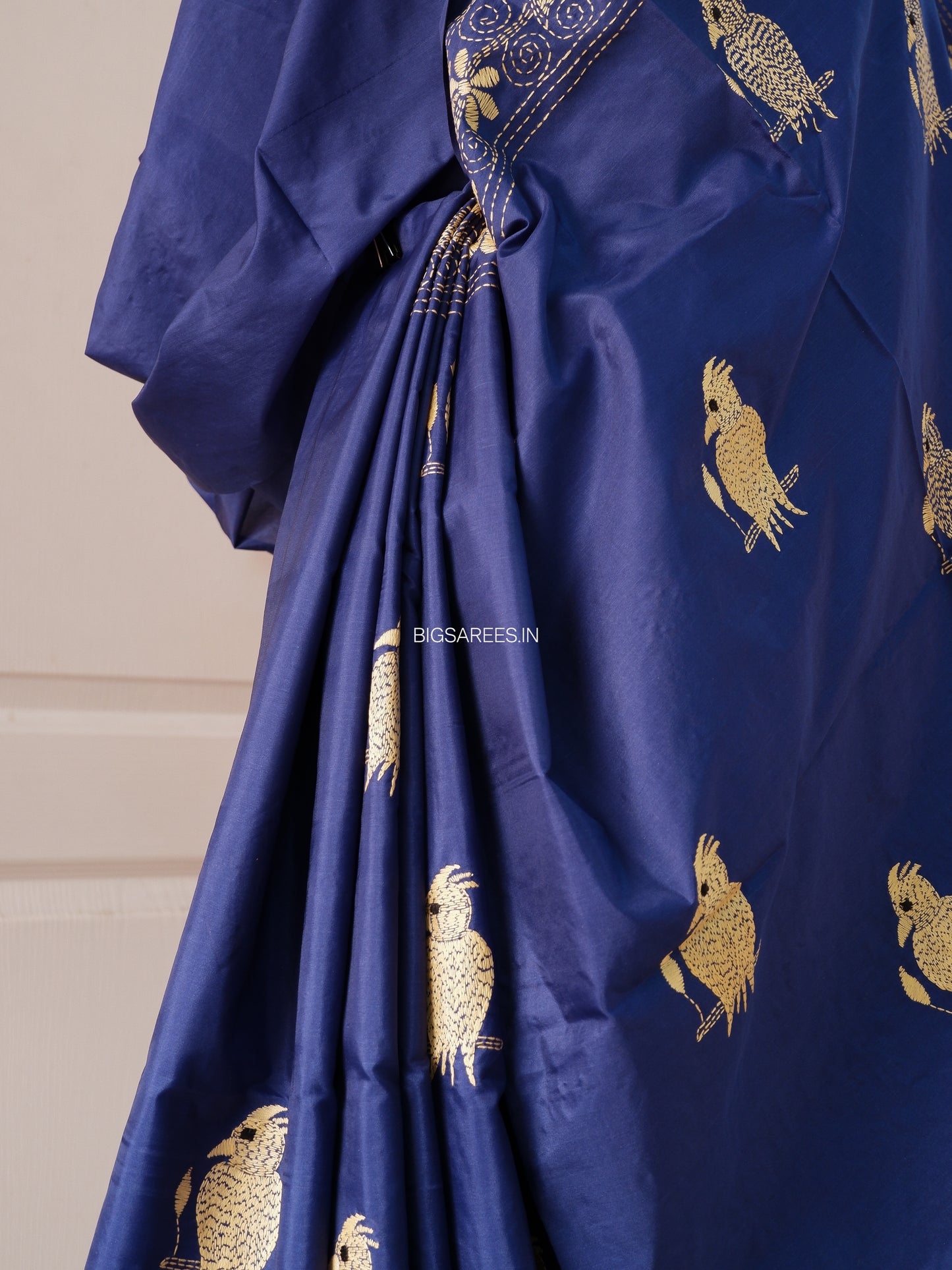 Kantha Stitch Hand Work Embroidered Art Silk Saree With Blouse