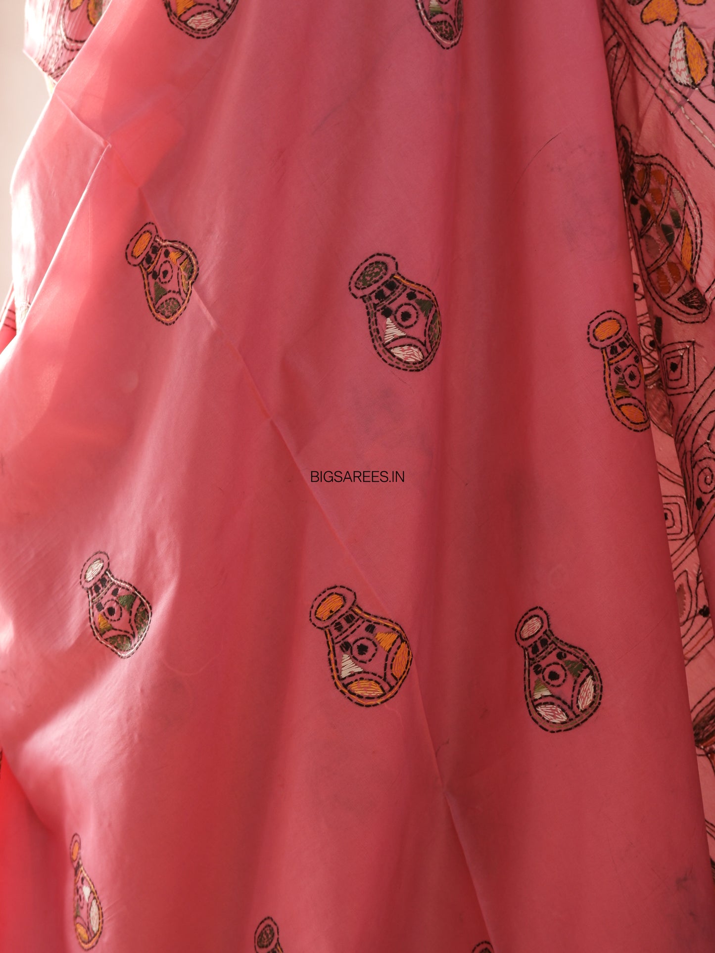 Kantha Stitch Hand Work Embroidered Art Silk Saree With Blouse