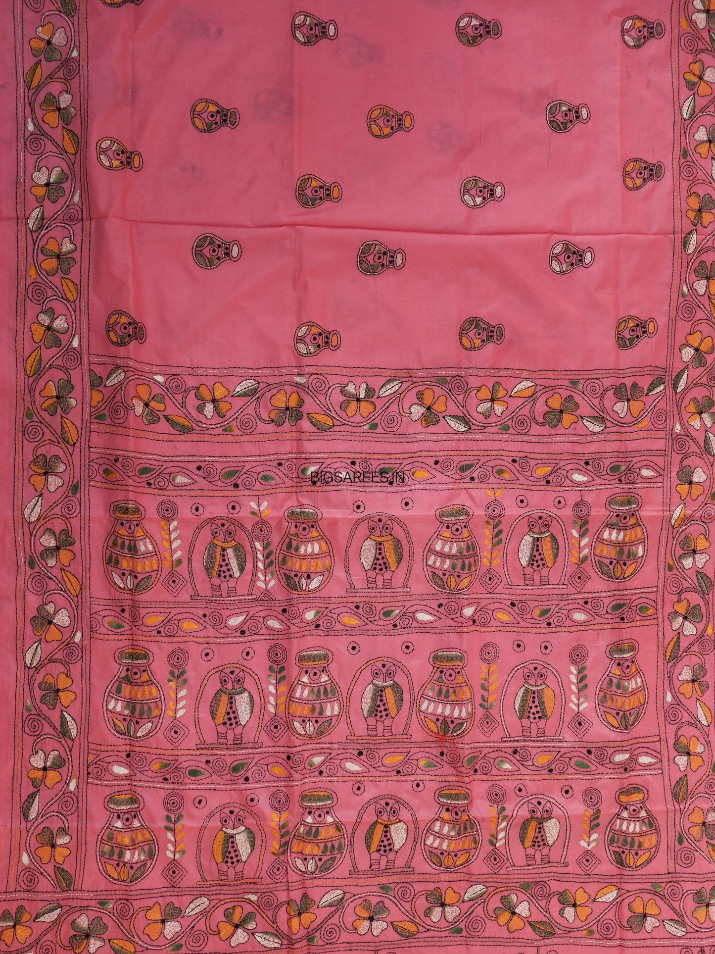 Kantha Stitch Hand Work Embroidered Art Silk Saree With Blouse