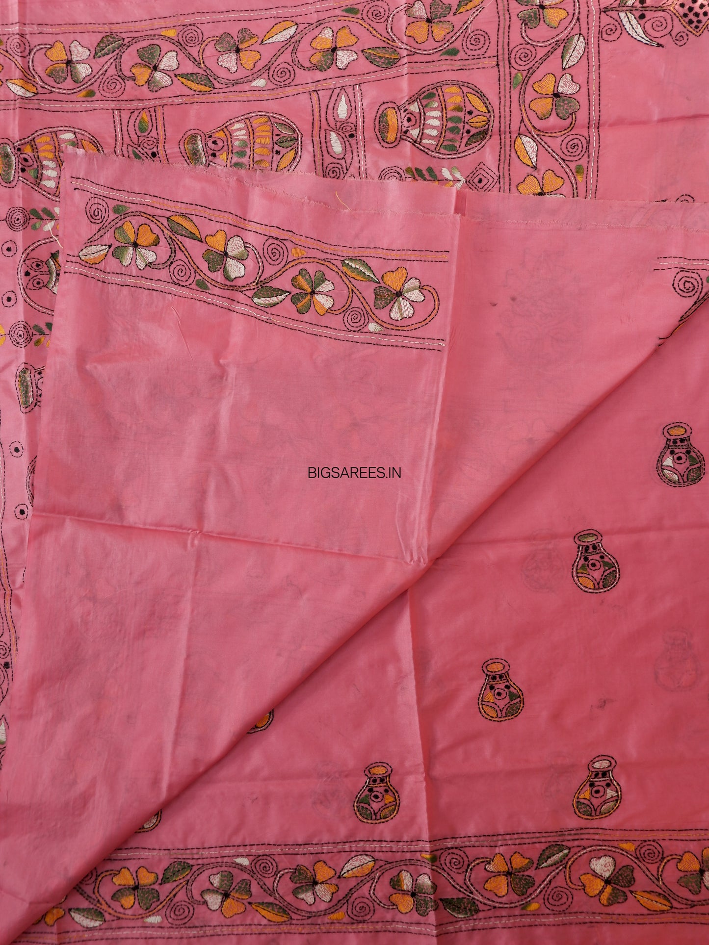 Kantha Stitch Hand Work Embroidered Art Silk Saree With Blouse