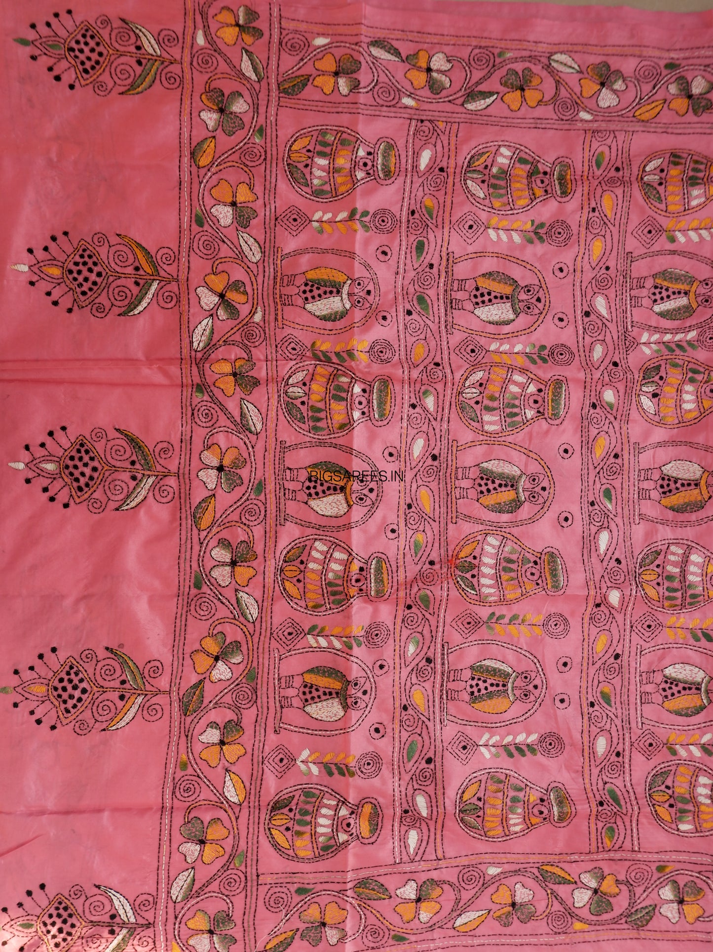 Kantha Stitch Hand Work Embroidered Art Silk Saree With Blouse