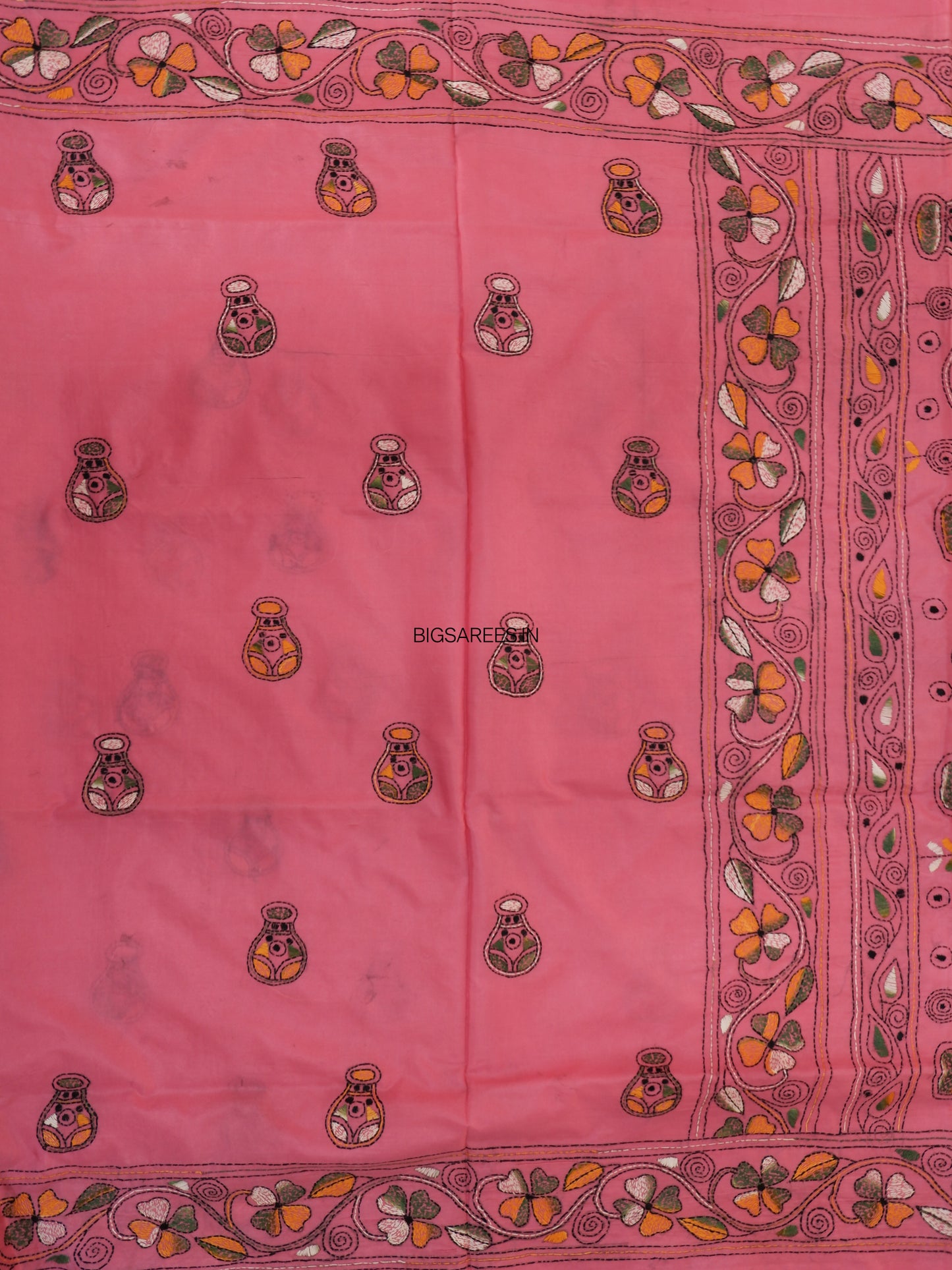 Kantha Stitch Hand Work Embroidered Art Silk Saree With Blouse