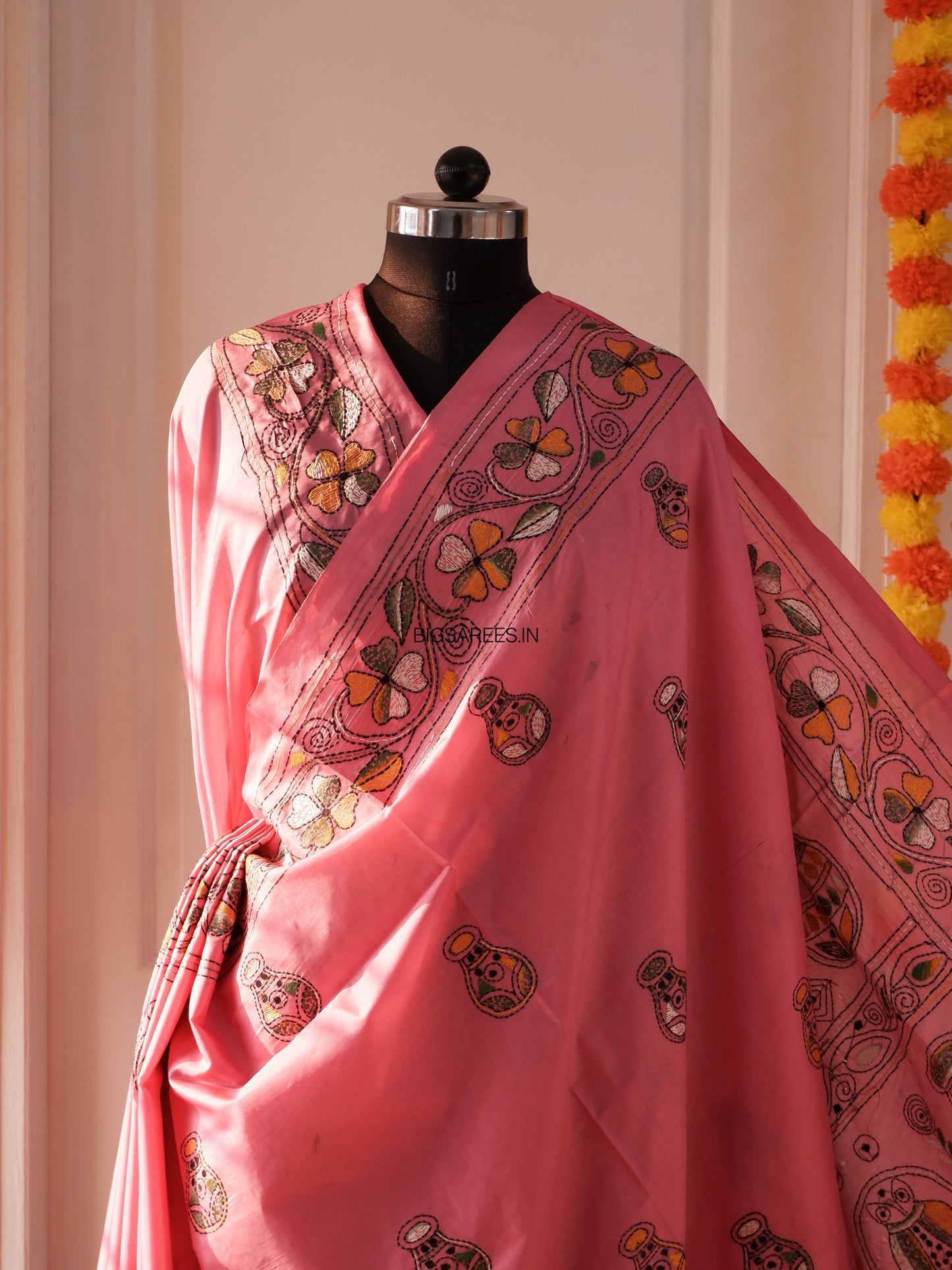 Kantha Stitch Hand Work Embroidered Art Silk Saree With Blouse