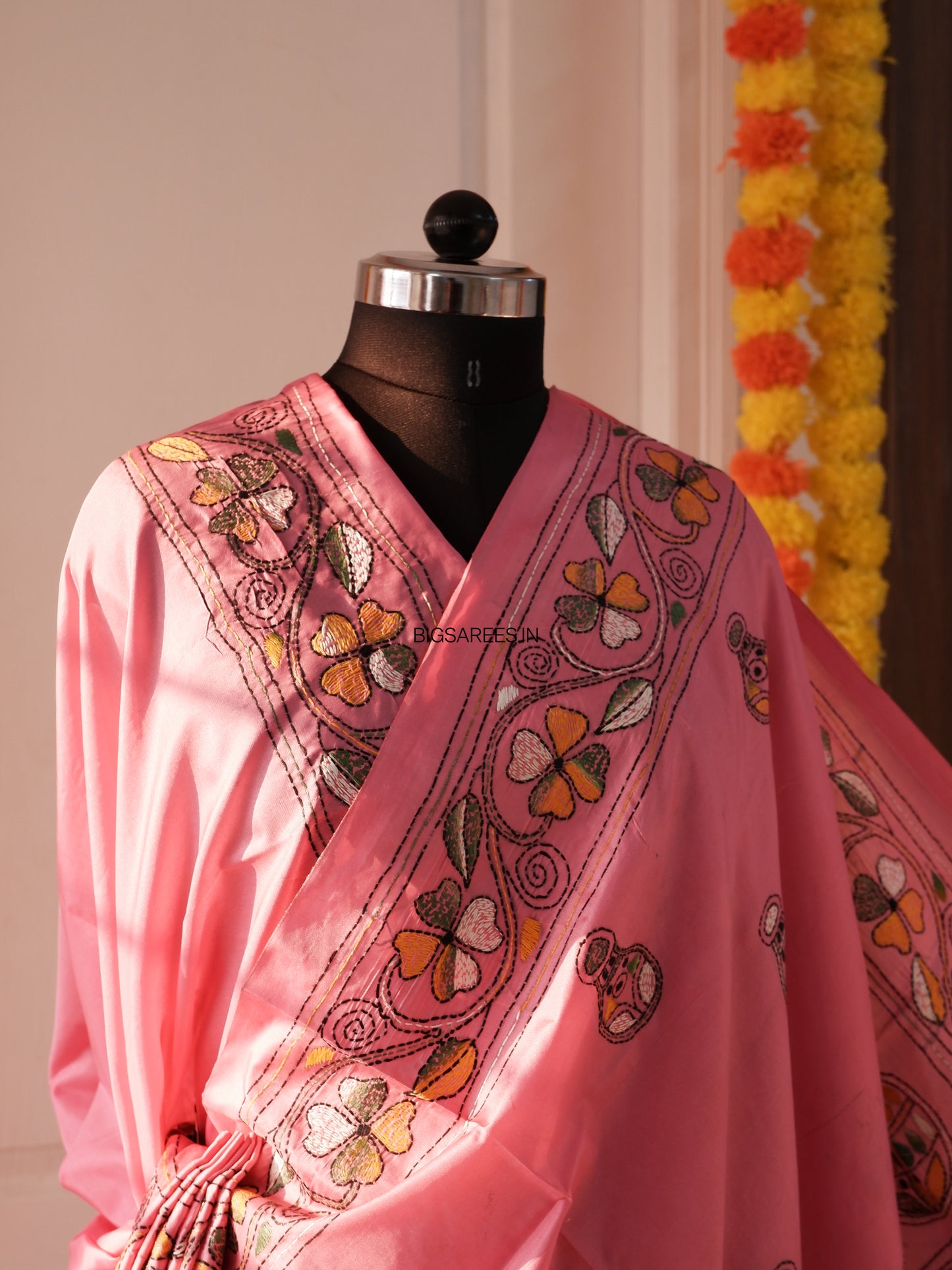 Kantha Stitch Hand Work Embroidered Art Silk Saree With Blouse