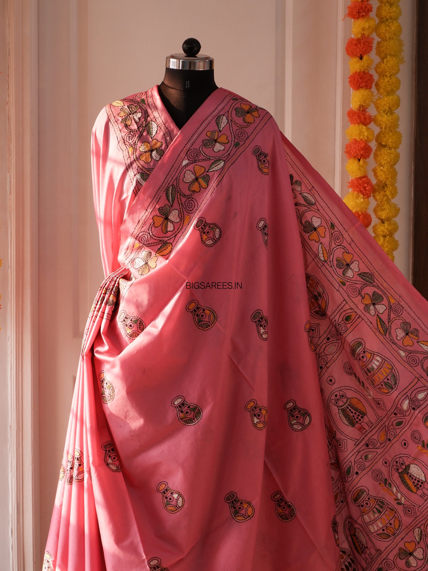 Kantha Stitch Hand Work Embroidered Art Silk Saree With Blouse