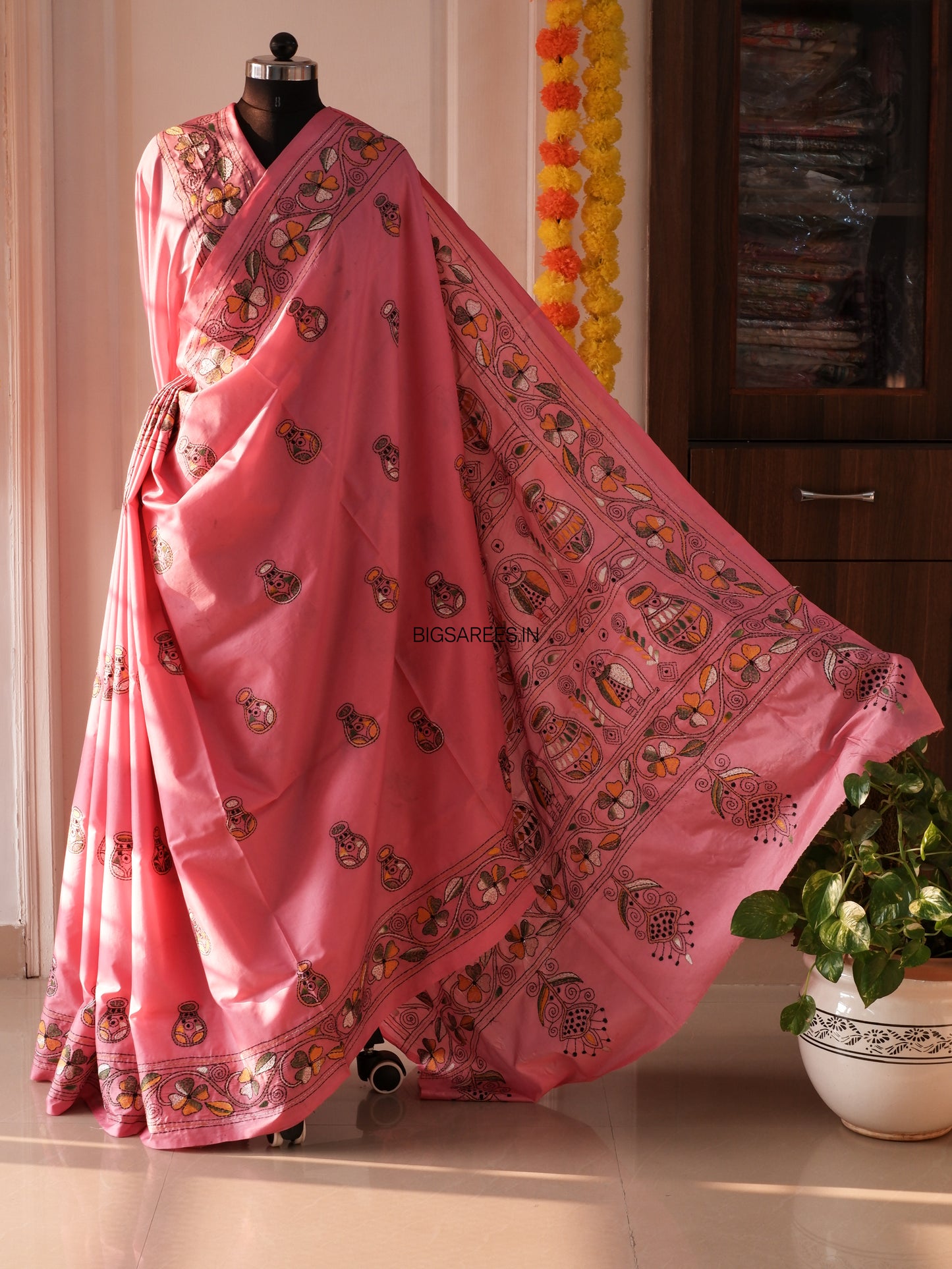 Kantha Stitch Hand Work Embroidered Art Silk Saree With Blouse