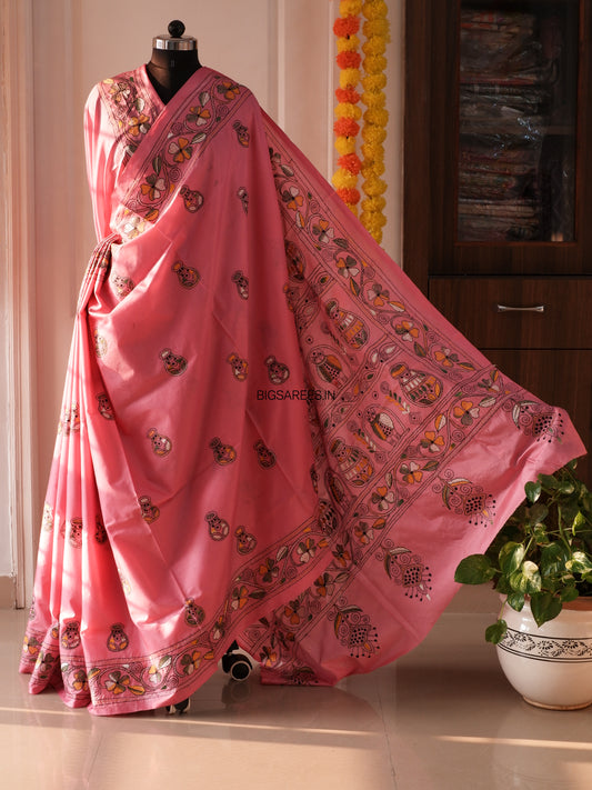 Kantha Stitch Hand Work Embroidered Art Silk Saree With Blouse