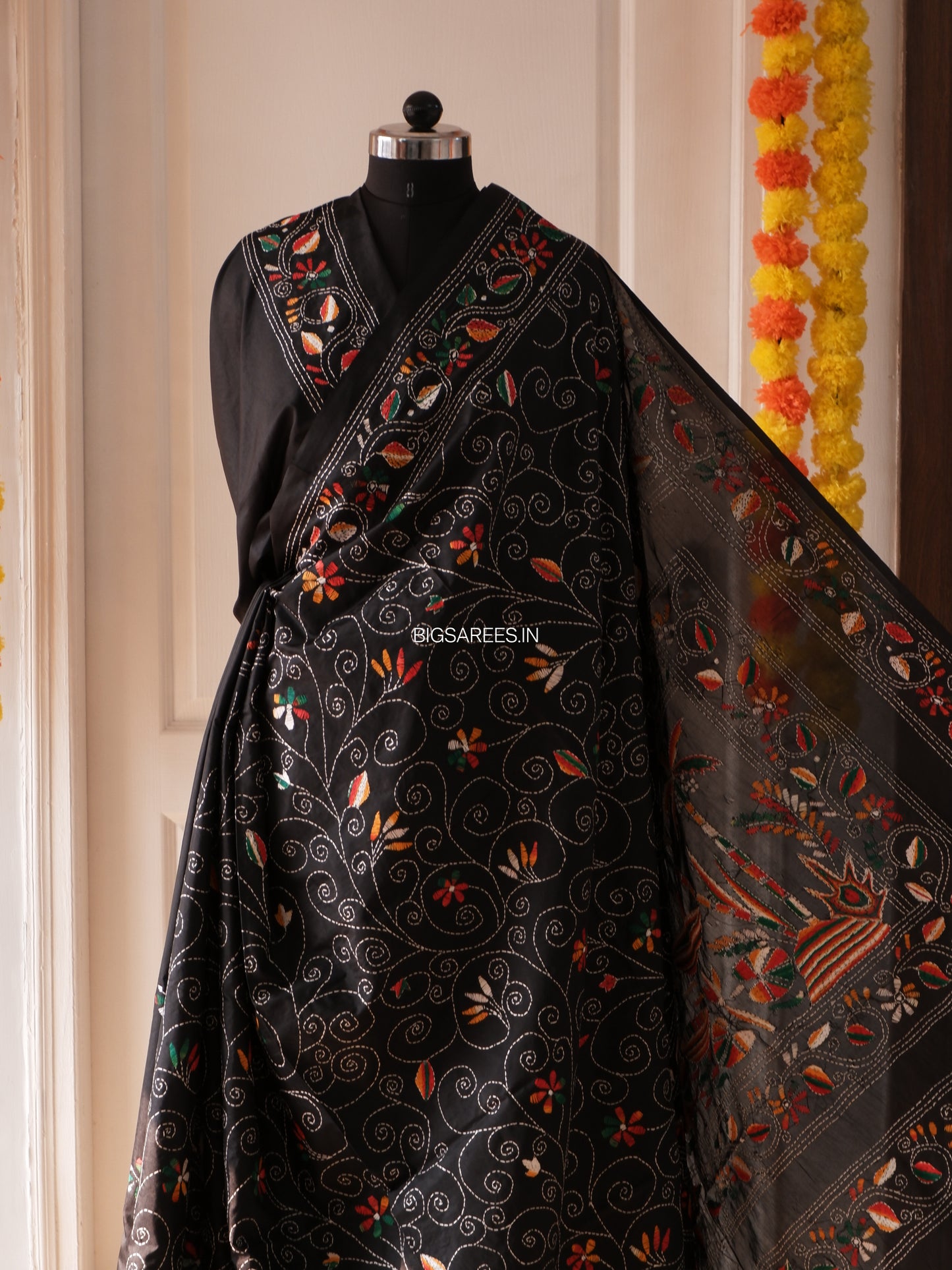 Kantha Stitch Hand Work Embroidered Art Silk Saree With Blouse