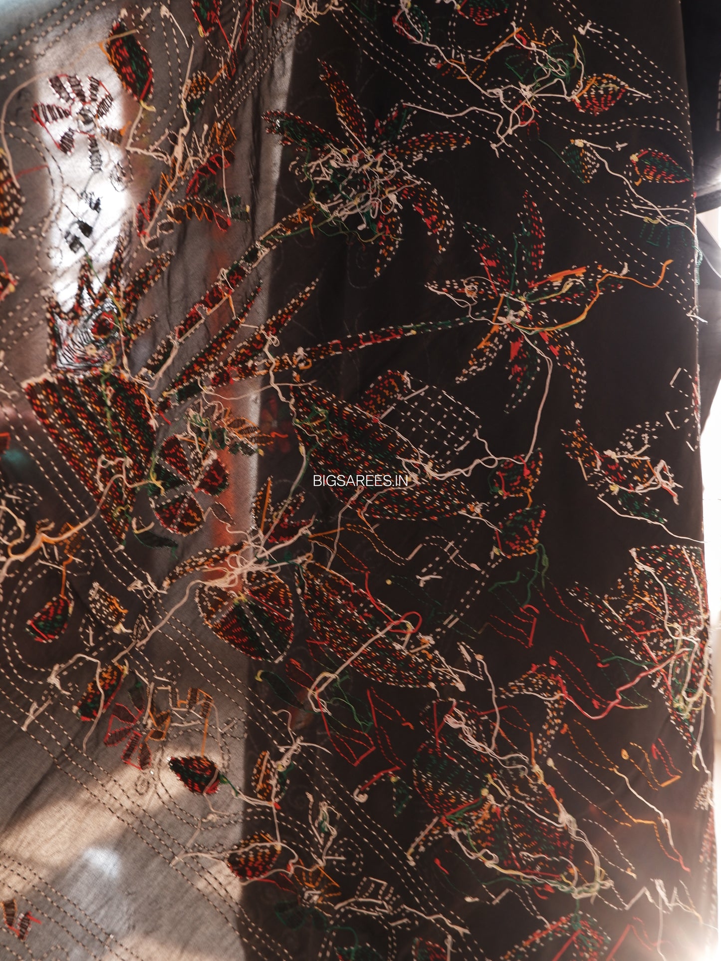 Kantha Stitch Hand Work Embroidered Art Silk Saree With Blouse