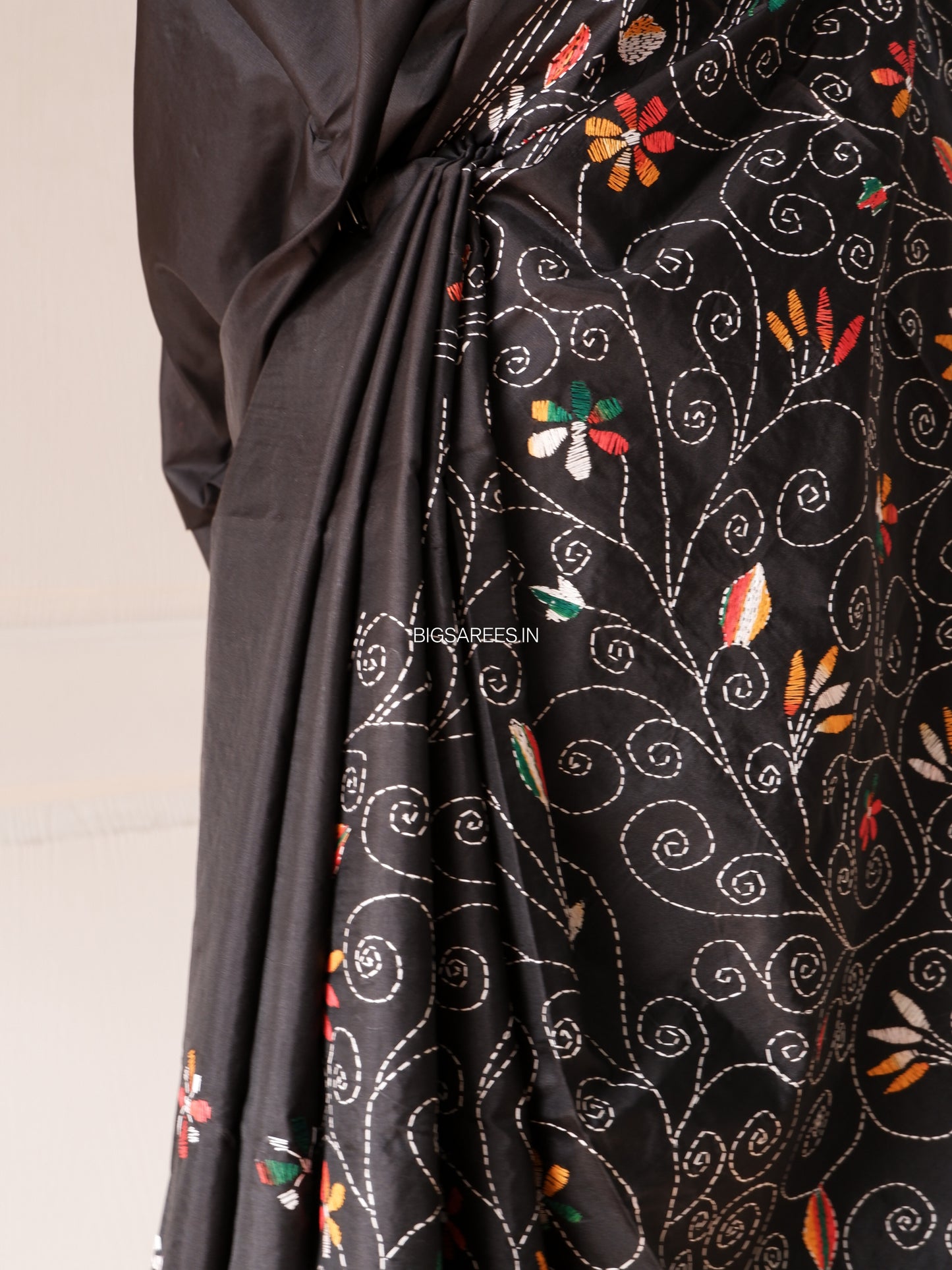 Kantha Stitch Hand Work Embroidered Art Silk Saree With Blouse