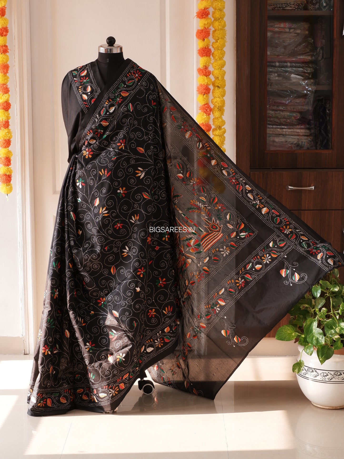 Kantha Stitch Hand Work Embroidered Art Silk Saree With Blouse