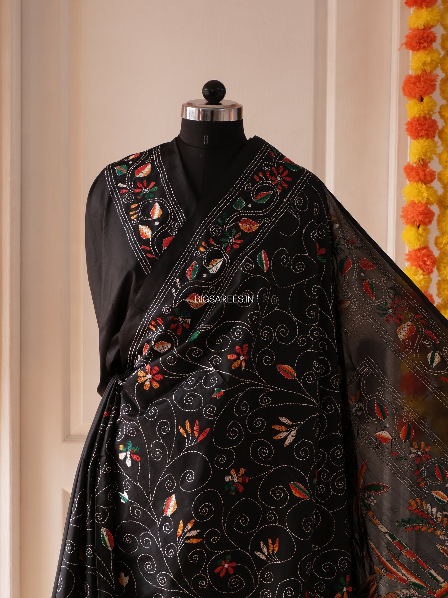 Kantha Stitch Hand Work Embroidered Art Silk Saree With Blouse