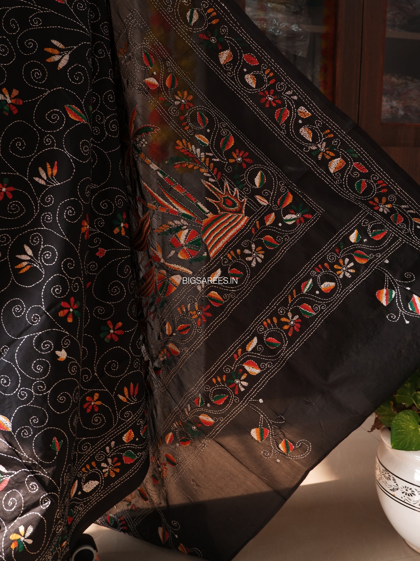 Kantha Stitch Hand Work Embroidered Art Silk Saree With Blouse