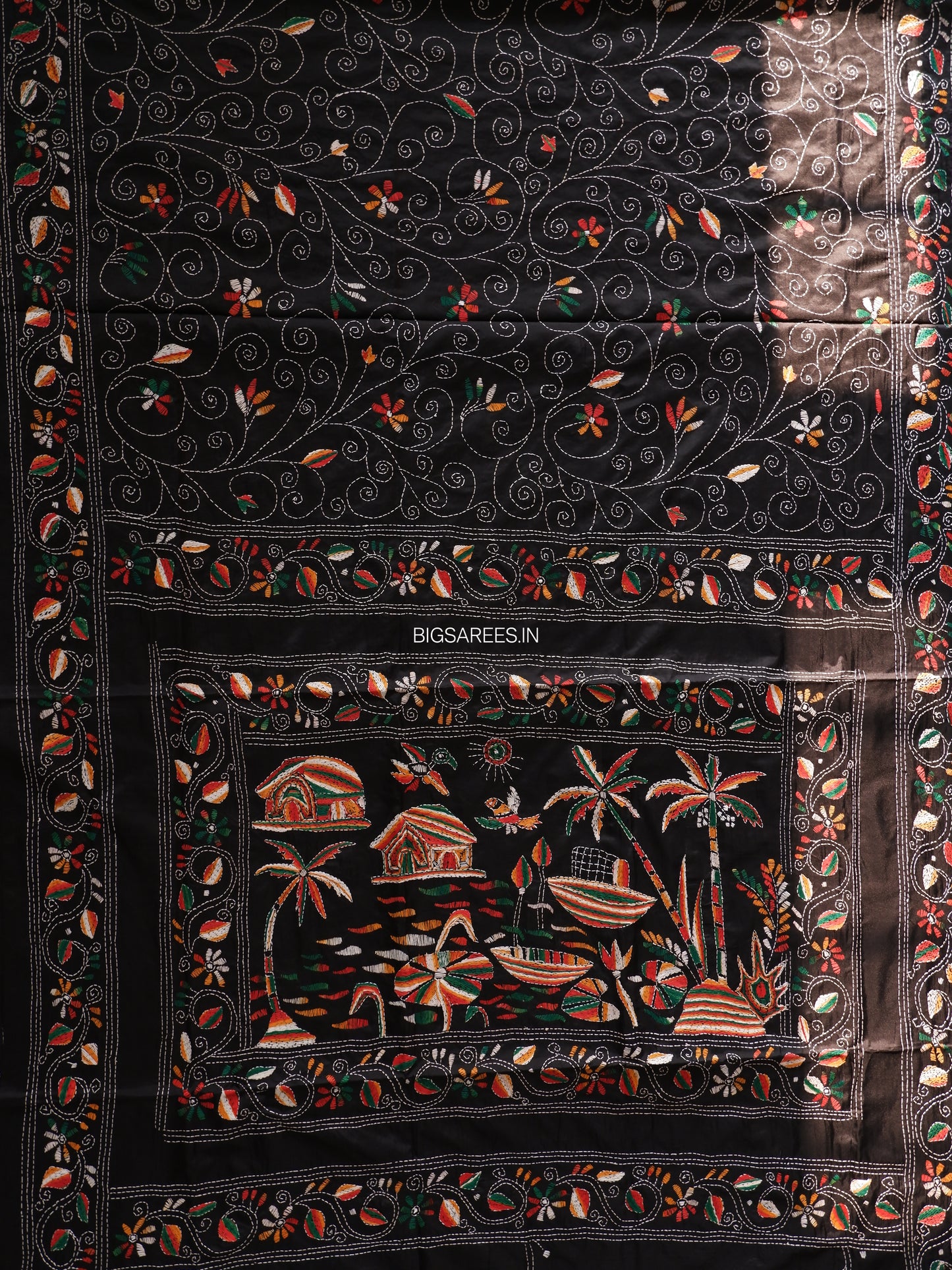 Kantha Stitch Hand Work Embroidered Art Silk Saree With Blouse