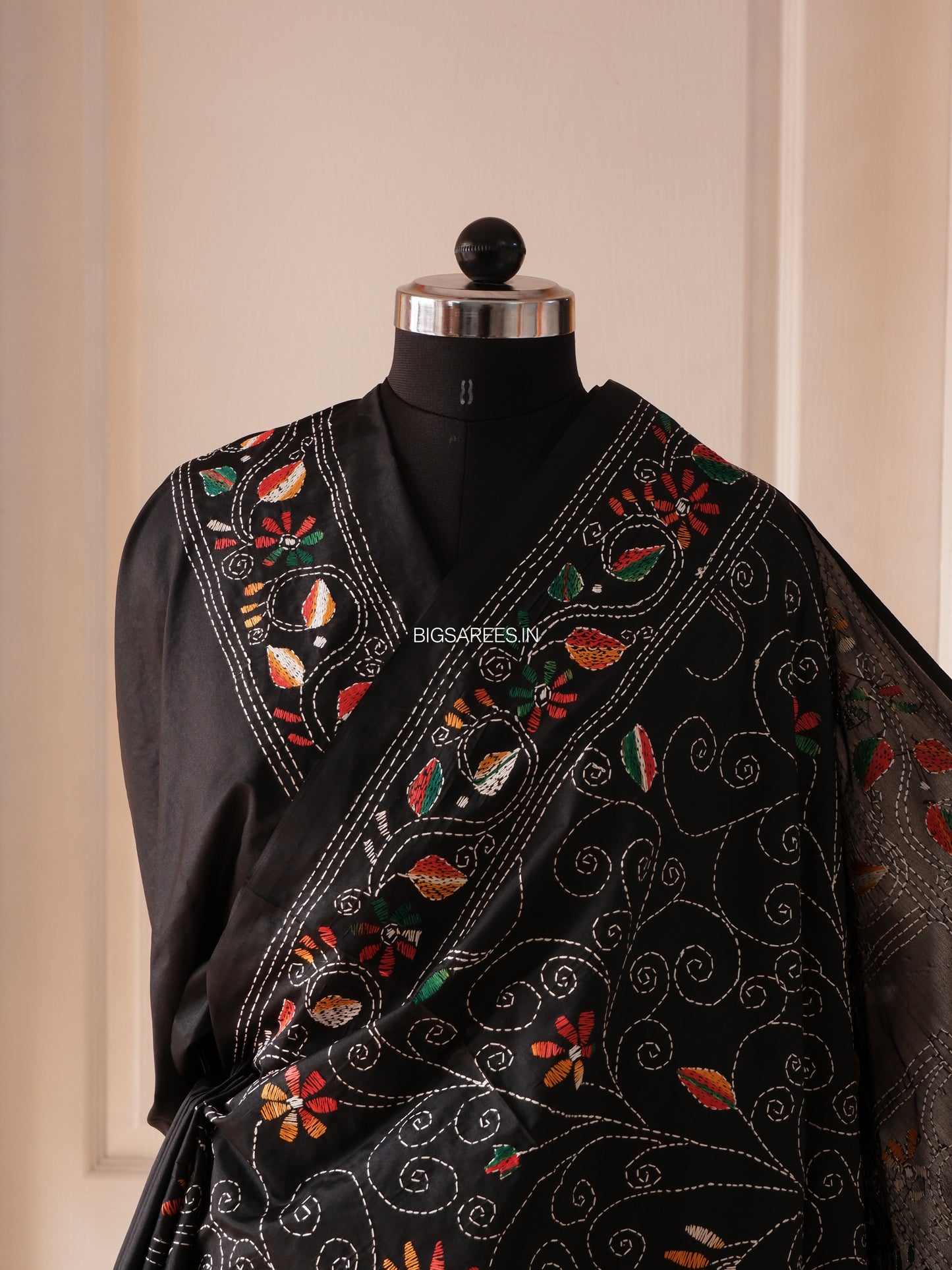 Kantha Stitch Hand Work Embroidered Art Silk Saree With Blouse