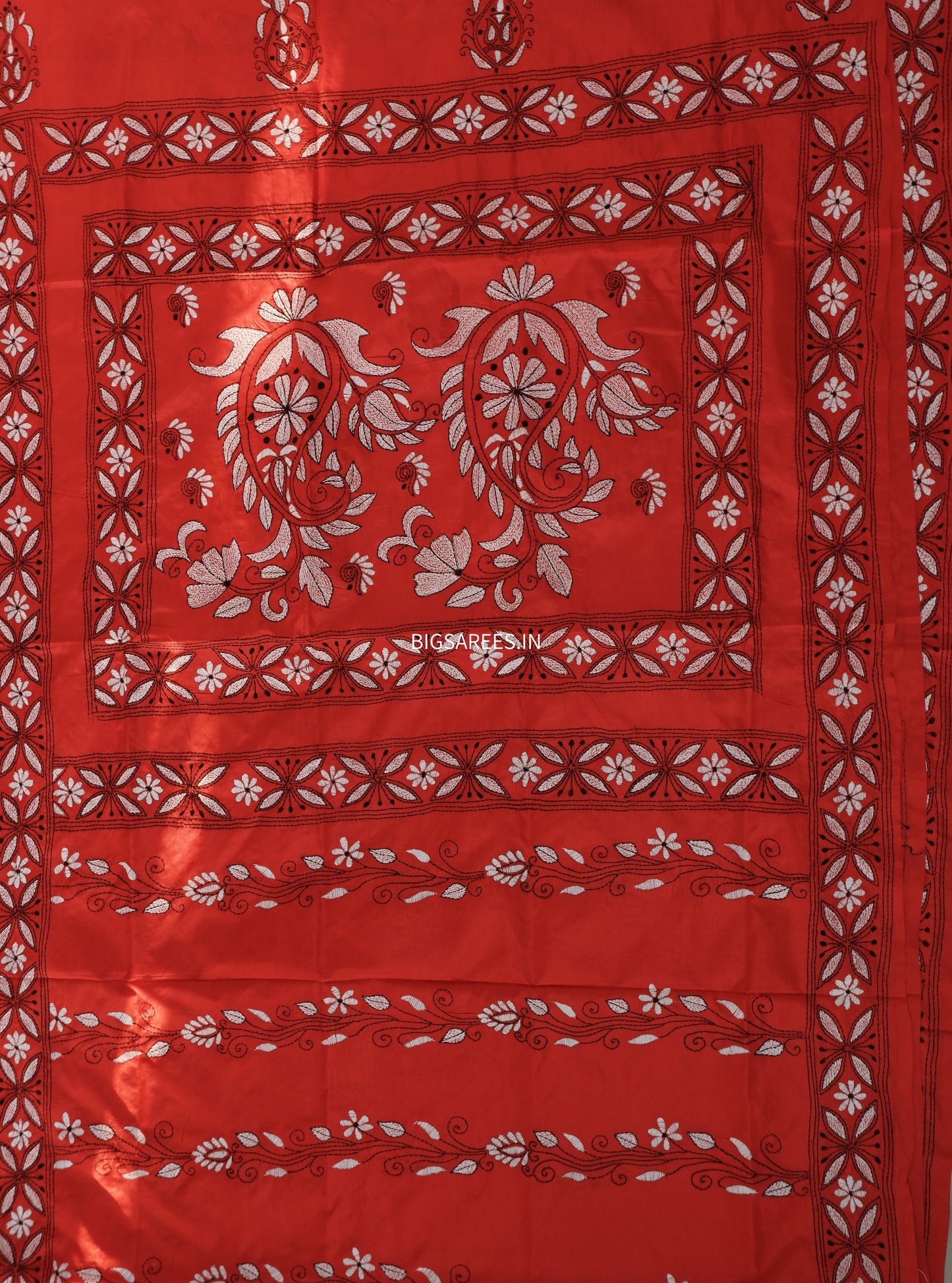 Kantha Stitch Hand Work Embroidered Art Silk Saree With Blouse