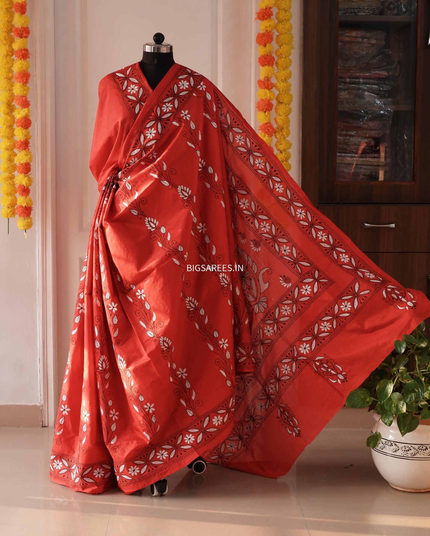 Kantha Stitch Hand Work Embroidered Art Silk Saree With Blouse