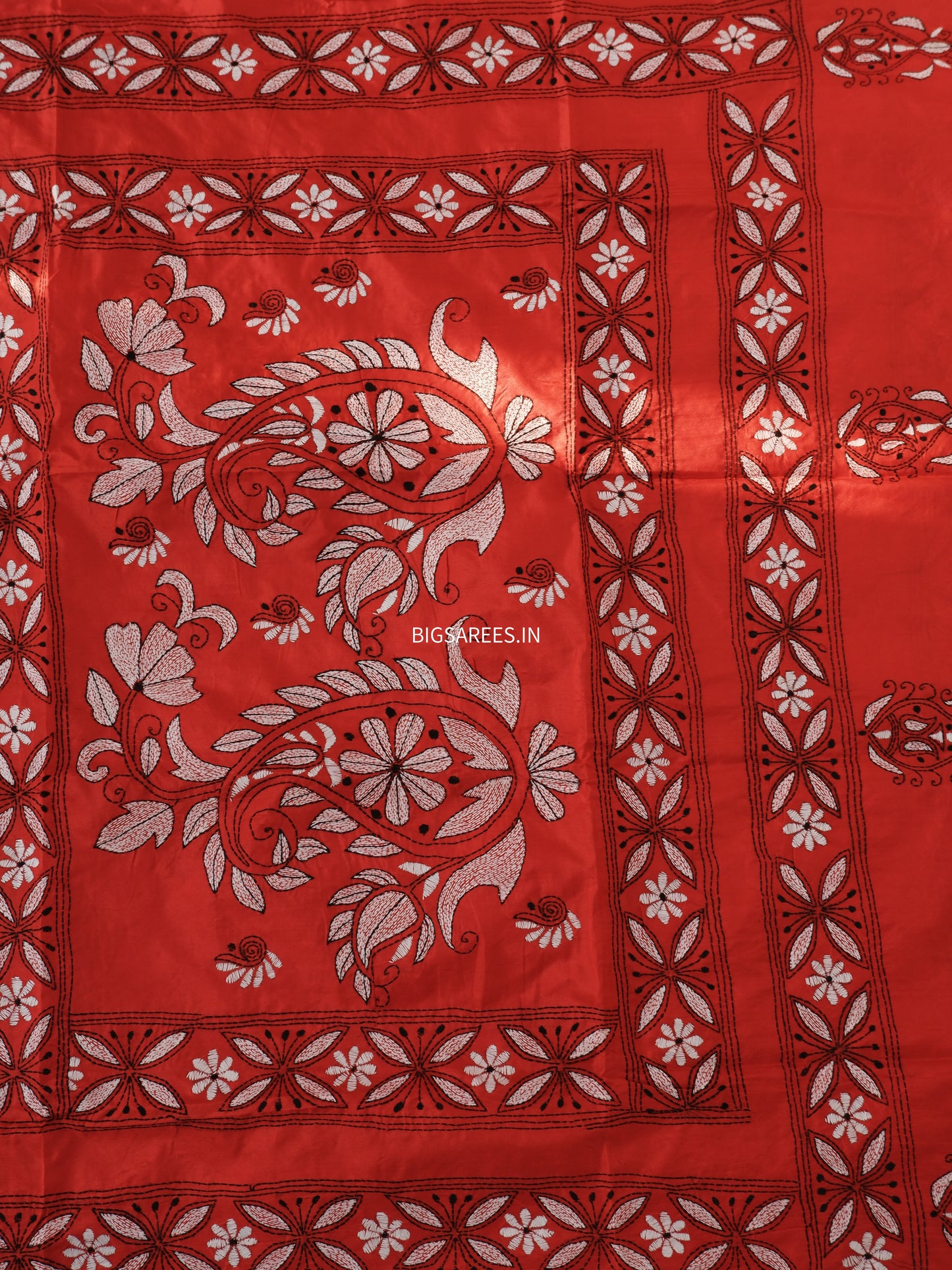 Kantha Stitch Hand Work Embroidered Art Silk Saree With Blouse