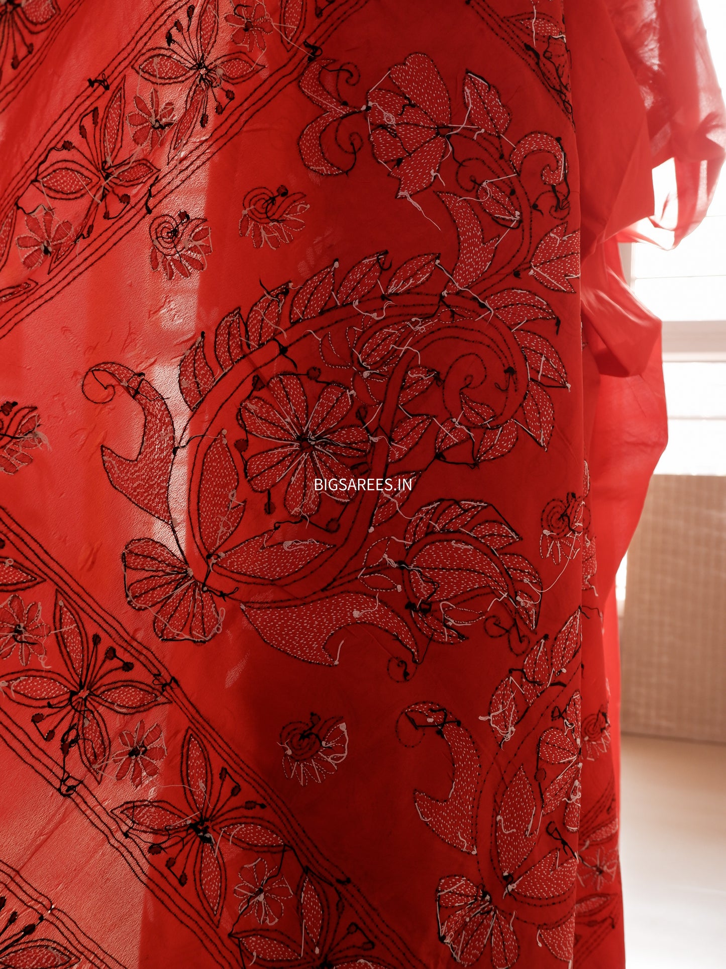 Kantha Stitch Hand Work Embroidered Art Silk Saree With Blouse