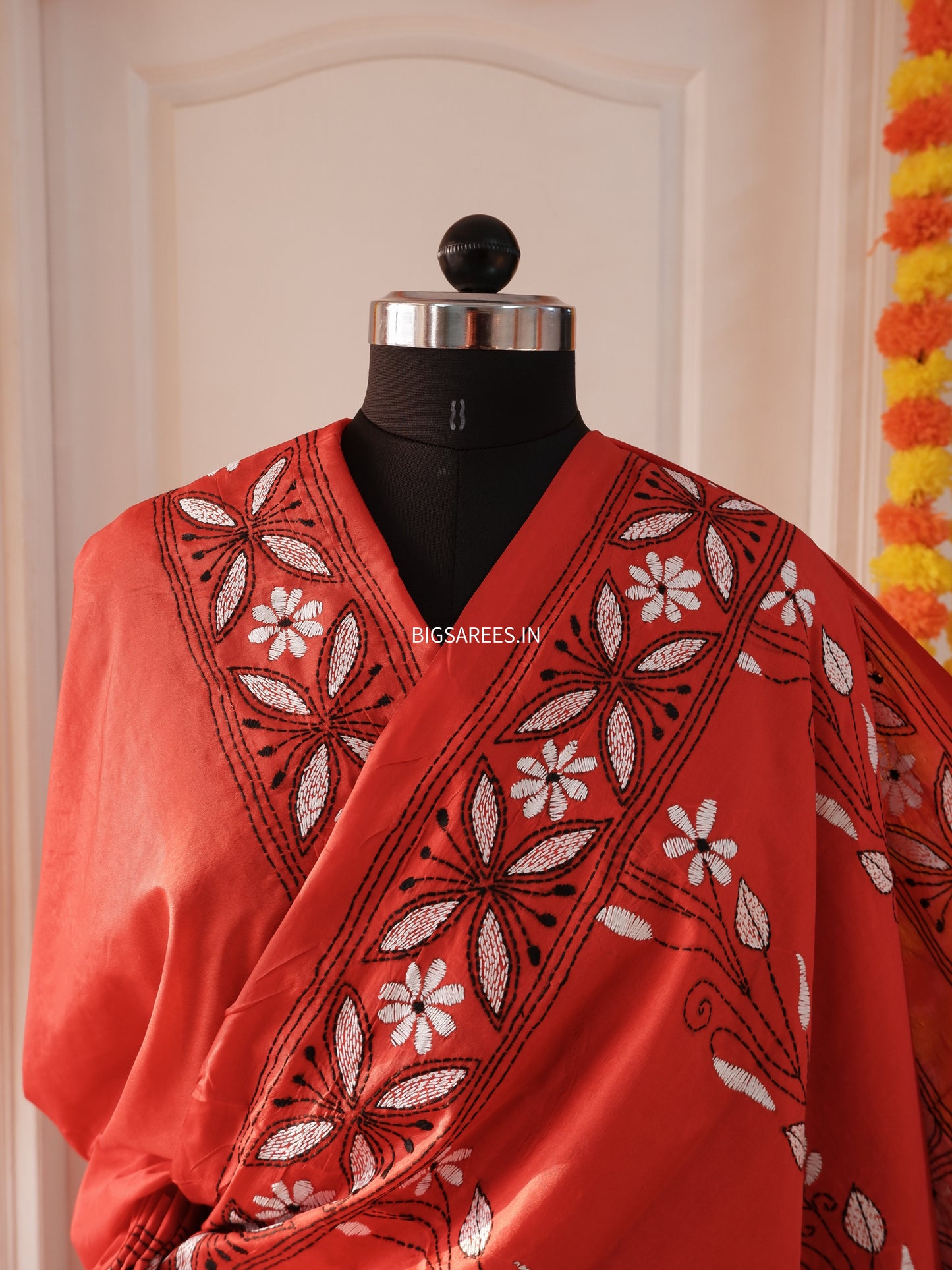 Kantha Stitch Hand Work Embroidered Art Silk Saree With Blouse