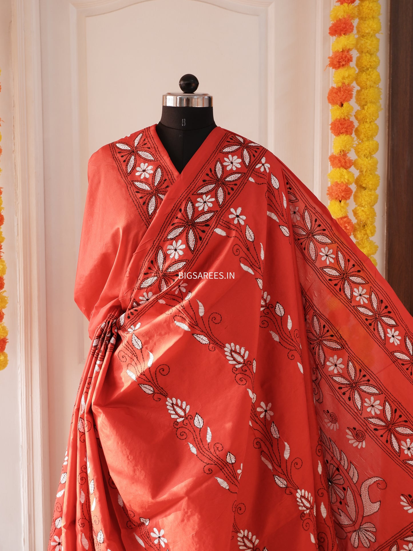 Kantha Stitch Hand Work Embroidered Art Silk Saree With Blouse