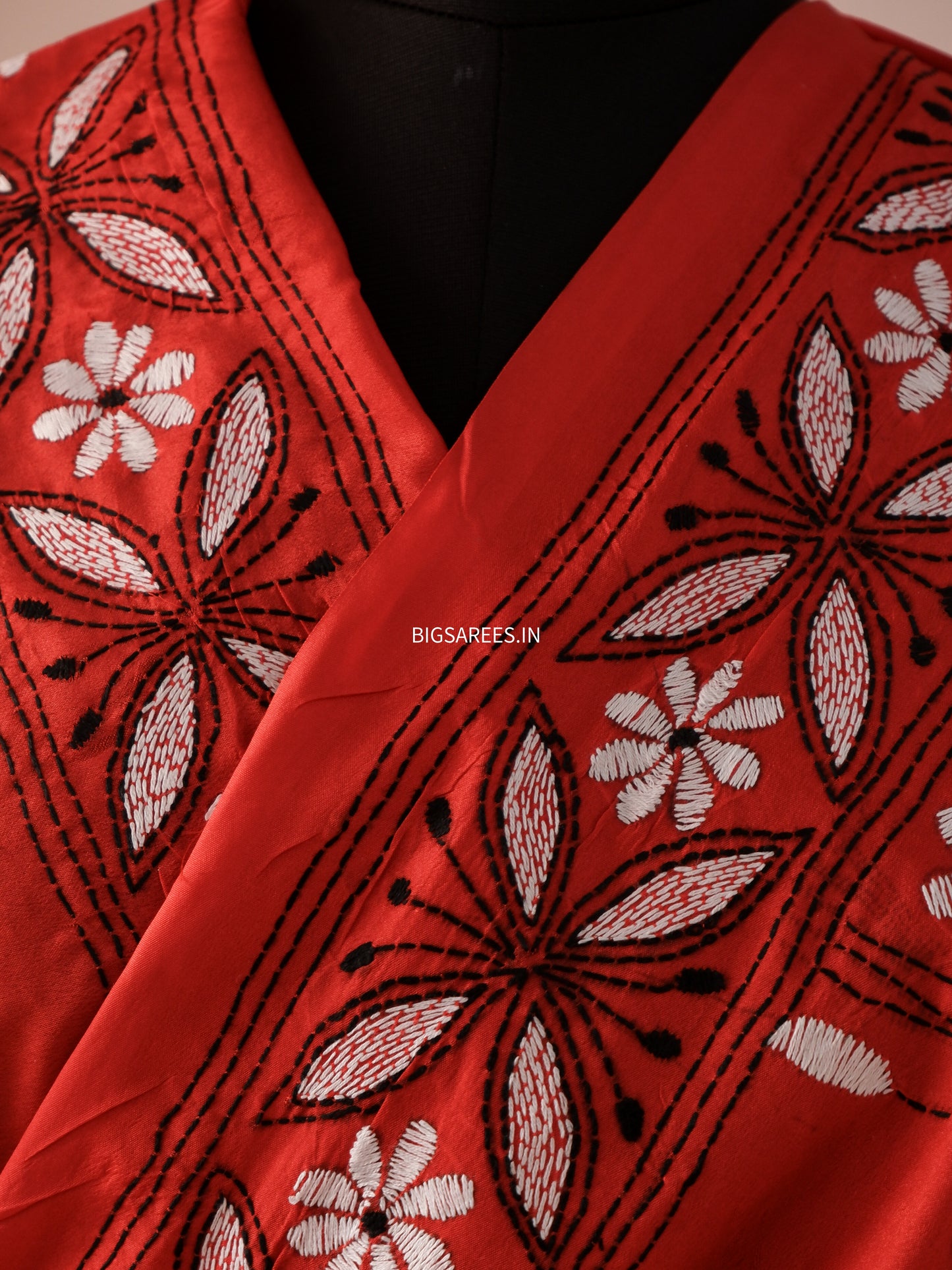 Kantha Stitch Hand Work Embroidered Art Silk Saree With Blouse