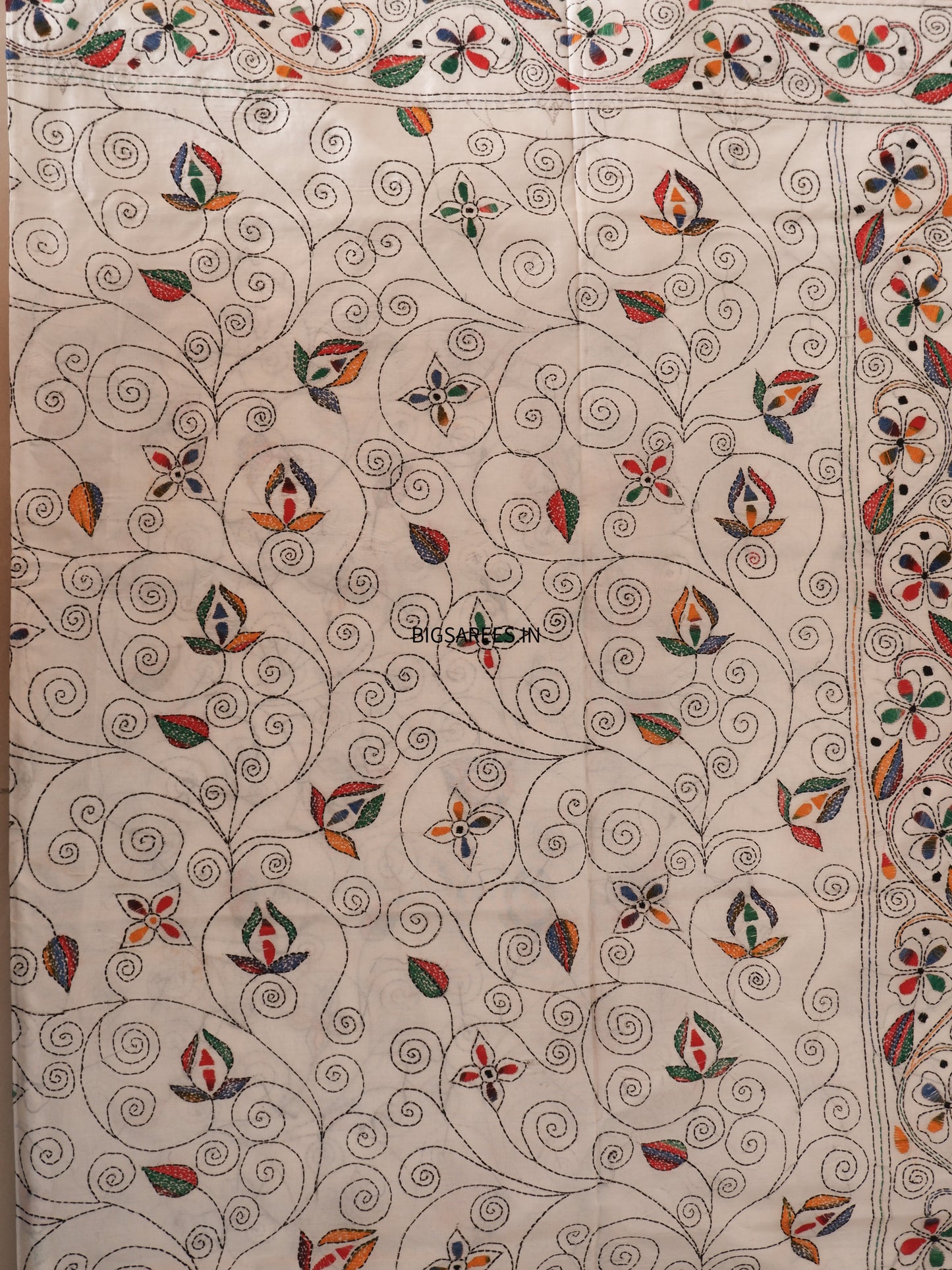 Kantha Stitch Hand Work Embroidered Art Silk Saree With Blouse