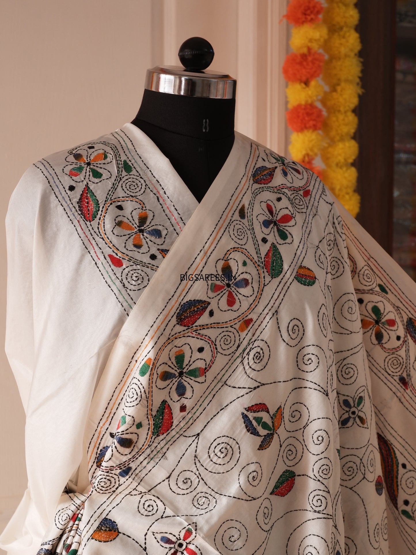 Kantha Stitch Hand Work Embroidered Art Silk Saree With Blouse