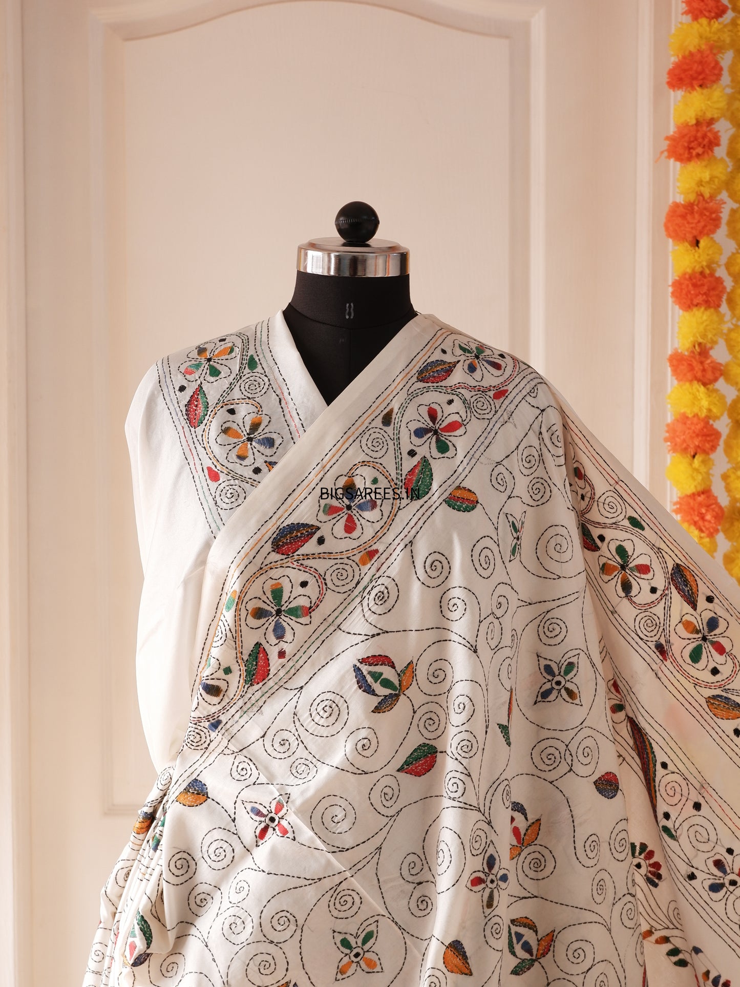 Kantha Stitch Hand Work Embroidered Art Silk Saree With Blouse